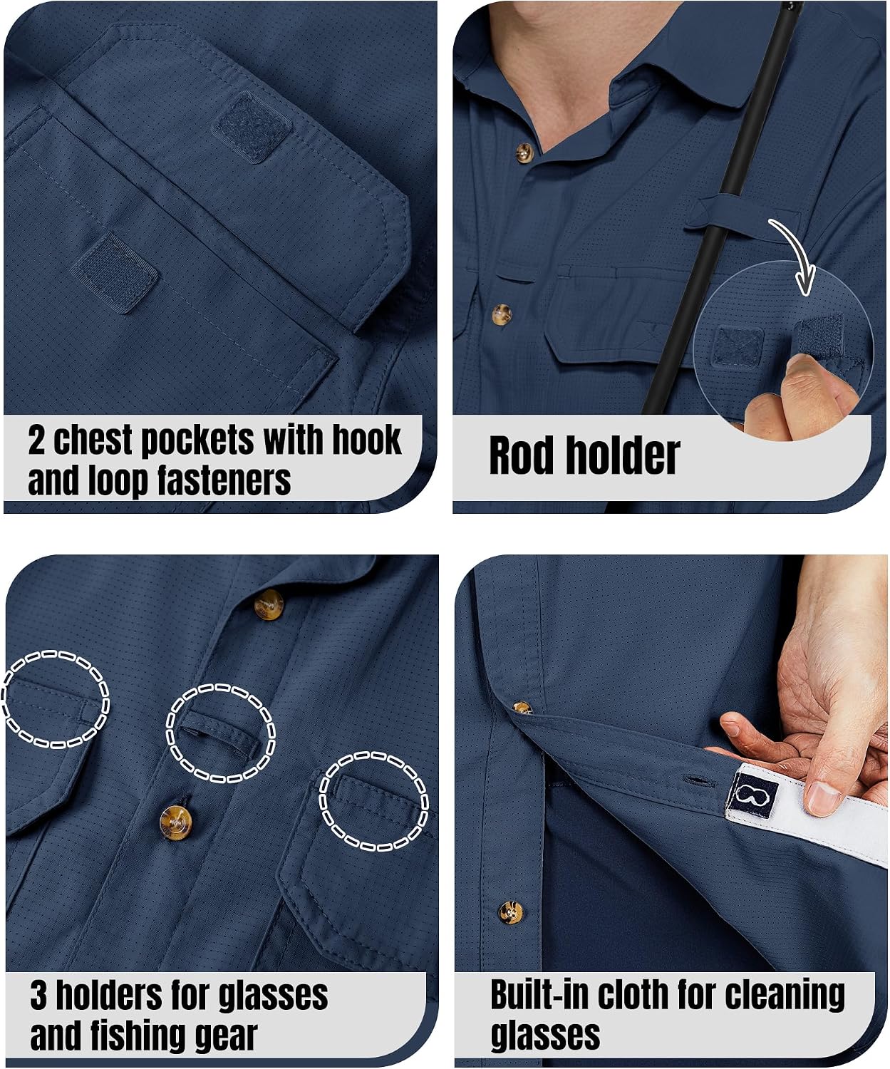 Detalle de Outdoor Ventures Men's Lightweight Short Sleeve Fishing Shirt UPF 50+