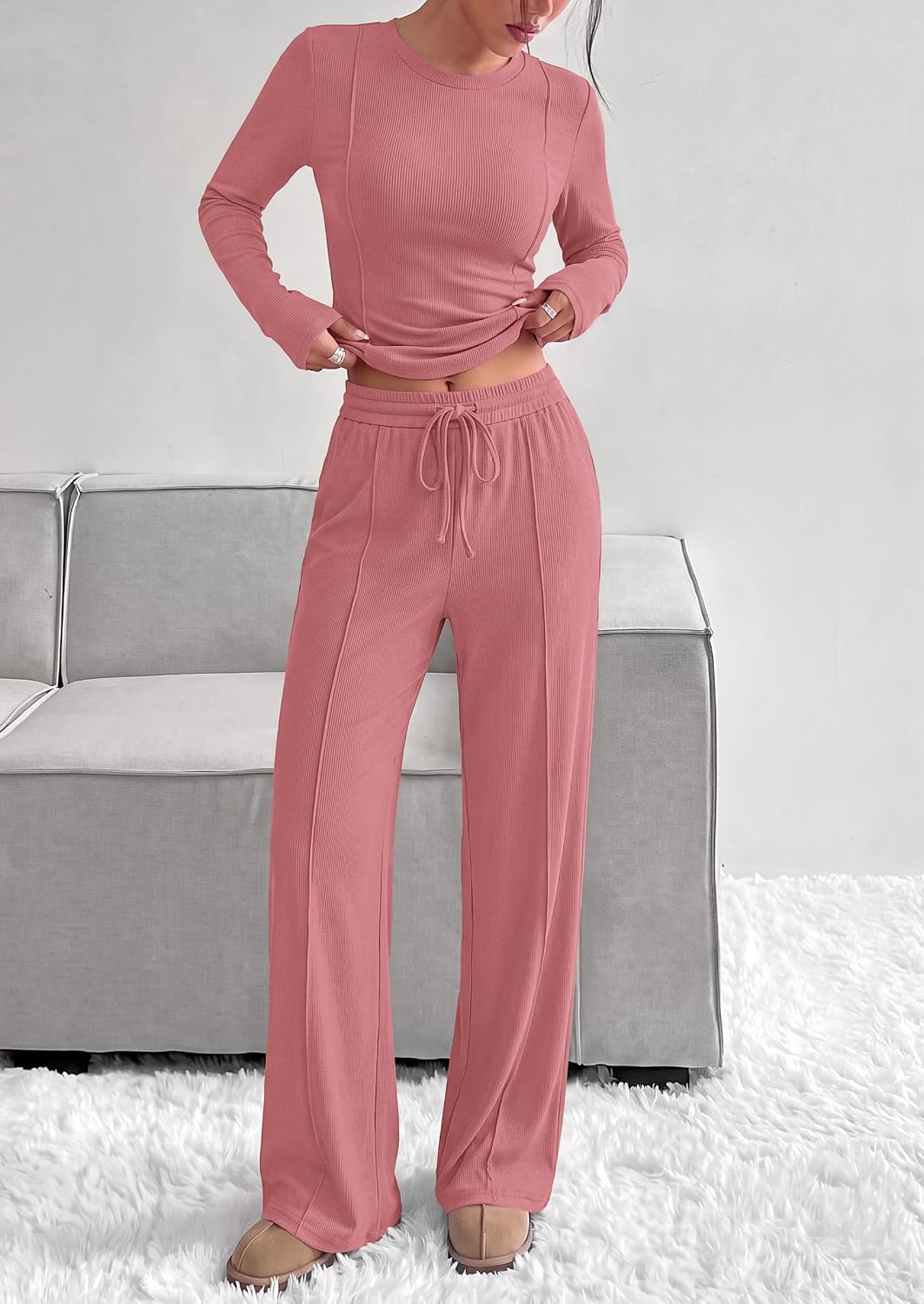 Detalle 2 de PRETTYGARDEN Women's Two-Piece Set, Ribbed Knit