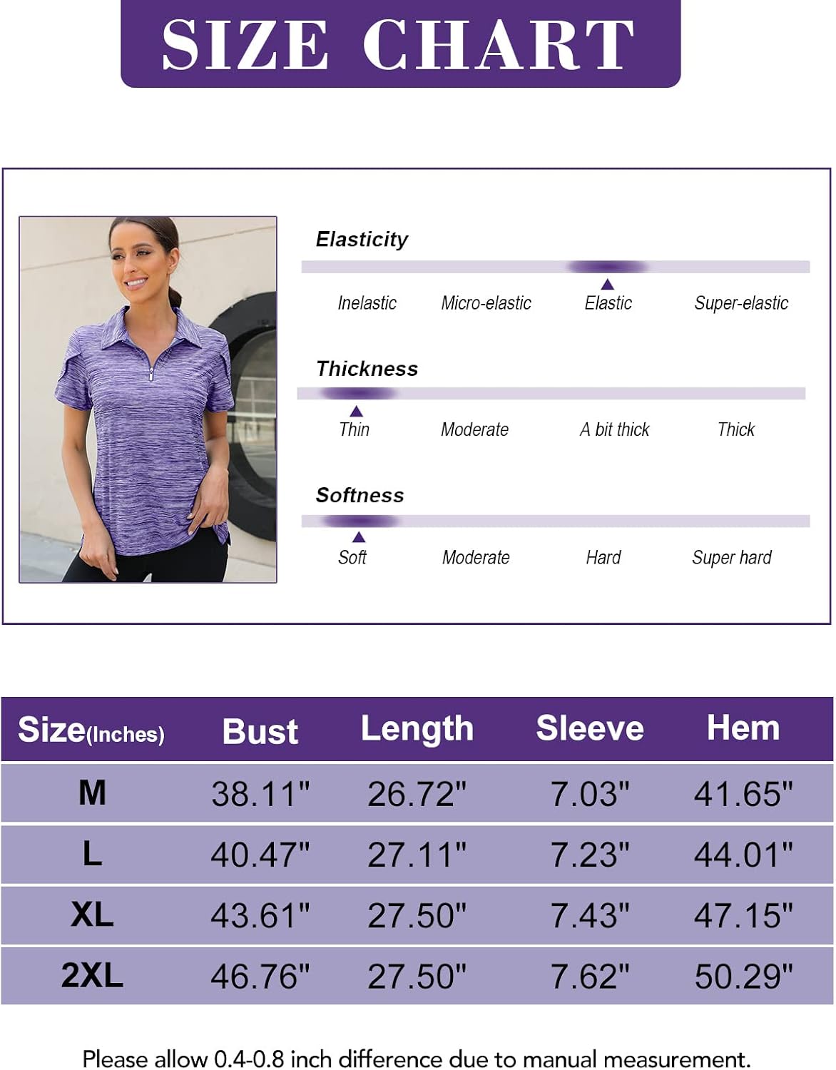 Detalle 2 de Viracy Women’s Golf Polo Shirt, 1/4-Zip, Overlap Sleeves and Quick-Dry Stretch