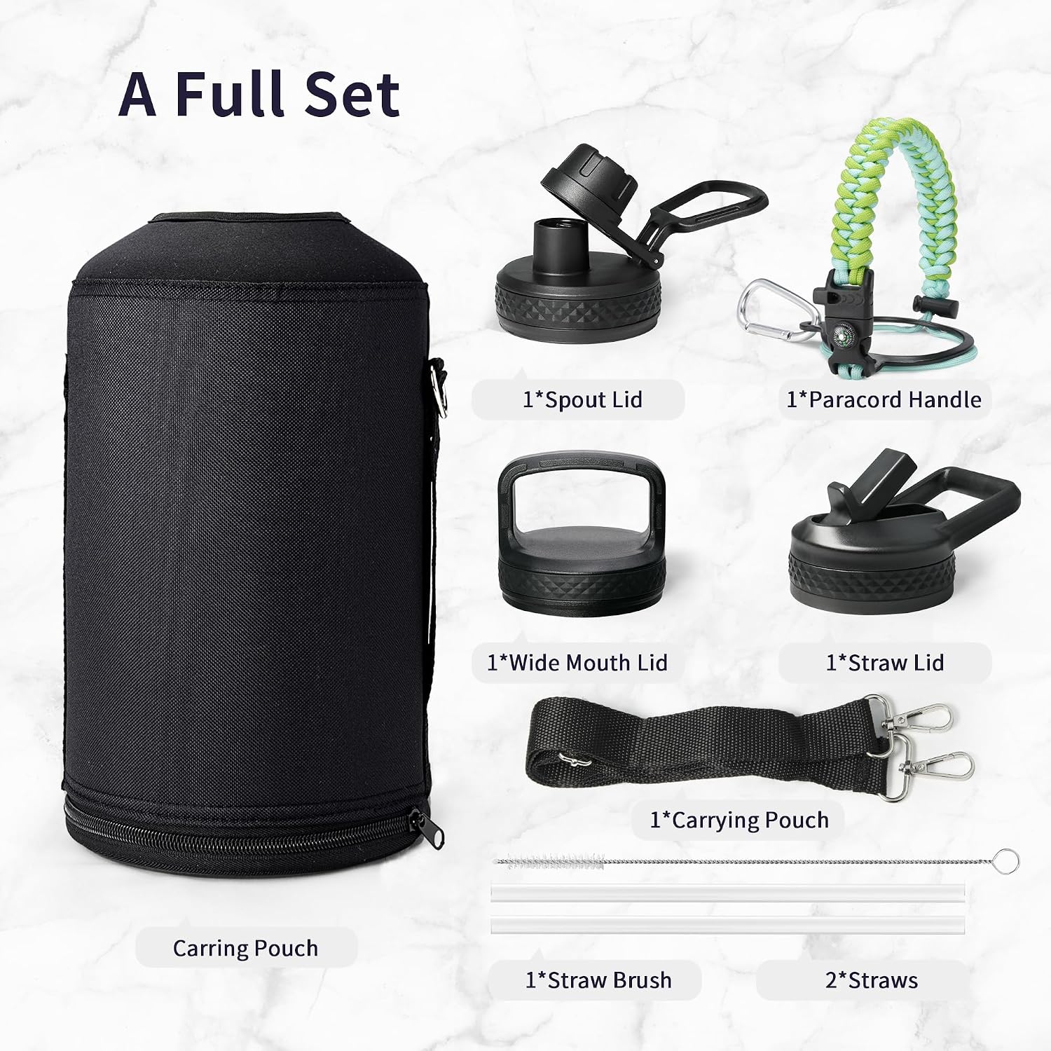 Thumbnail 6 de Trebo One Gallon Insulated Water Bottle (3.8 L) with Paracord Handle, 3 Leakproof Lids & Straw/Spout/Wide-Mouth Options, Dark Green