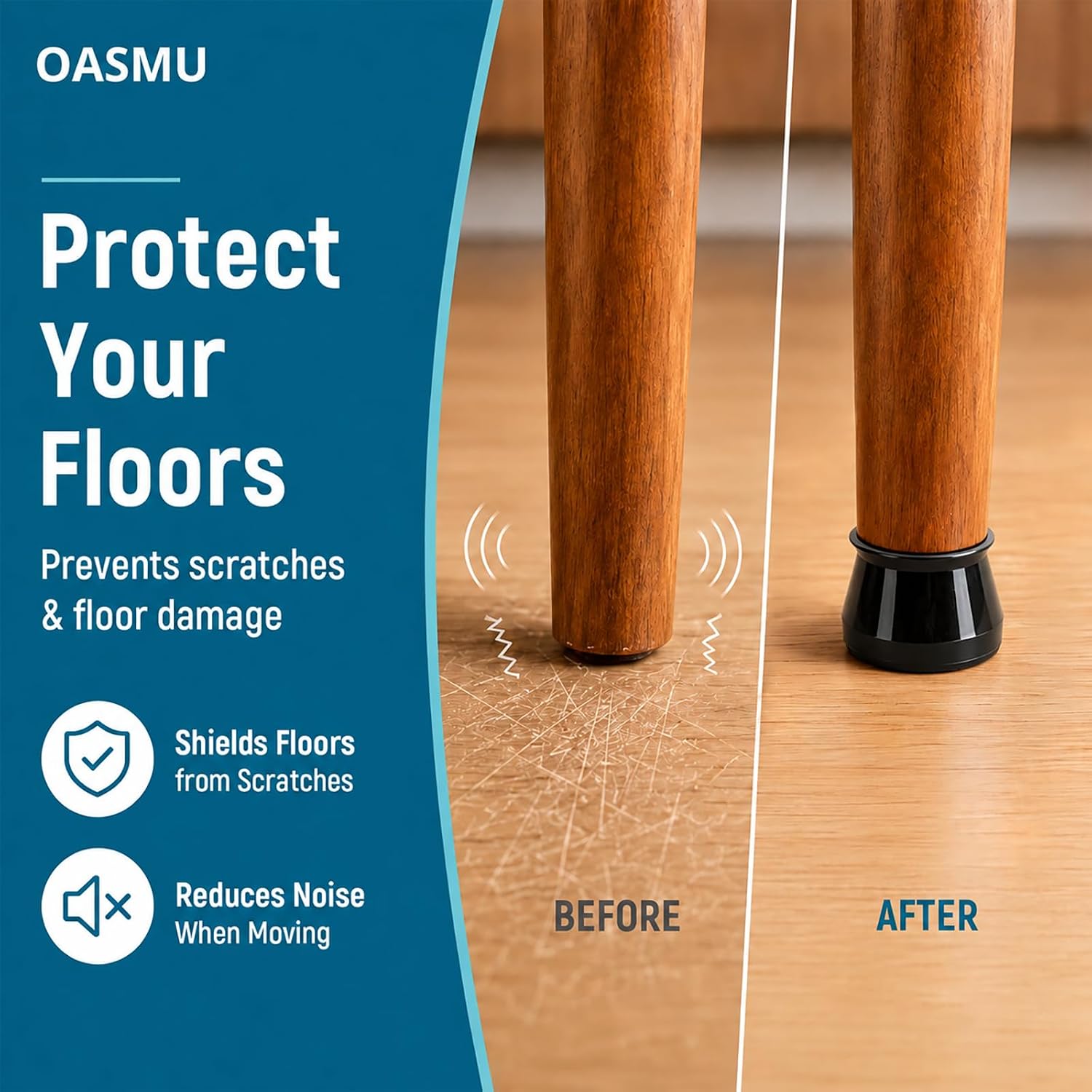 Detalle 2 de OASMU U Chair Leg Floor Protectors, 32-Piece Silicone Covers with Felt Pads