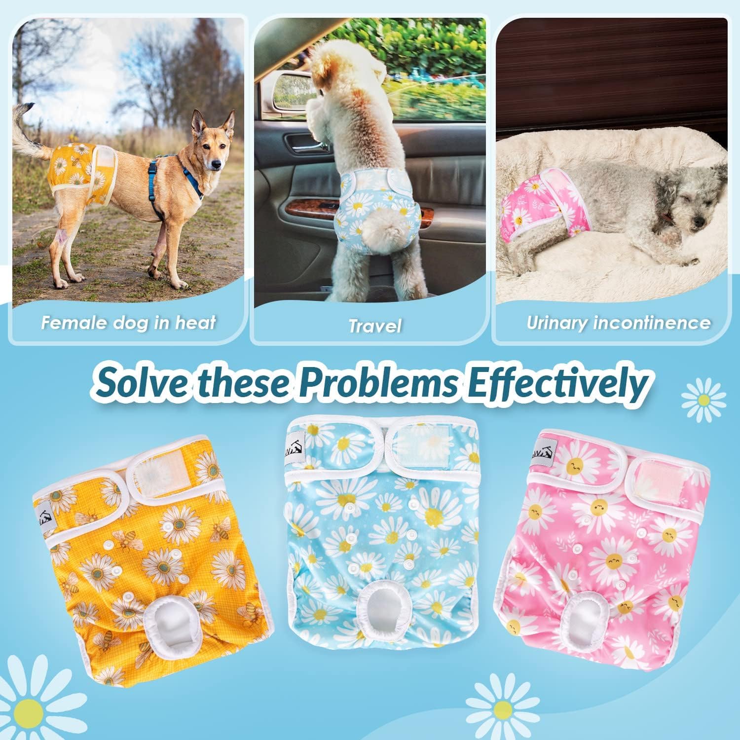 Thumbnail 6 de Eyein Reusable Dog Nappies Female – 3 Pack, Adjustable, Leak-Proof and Machine Washable