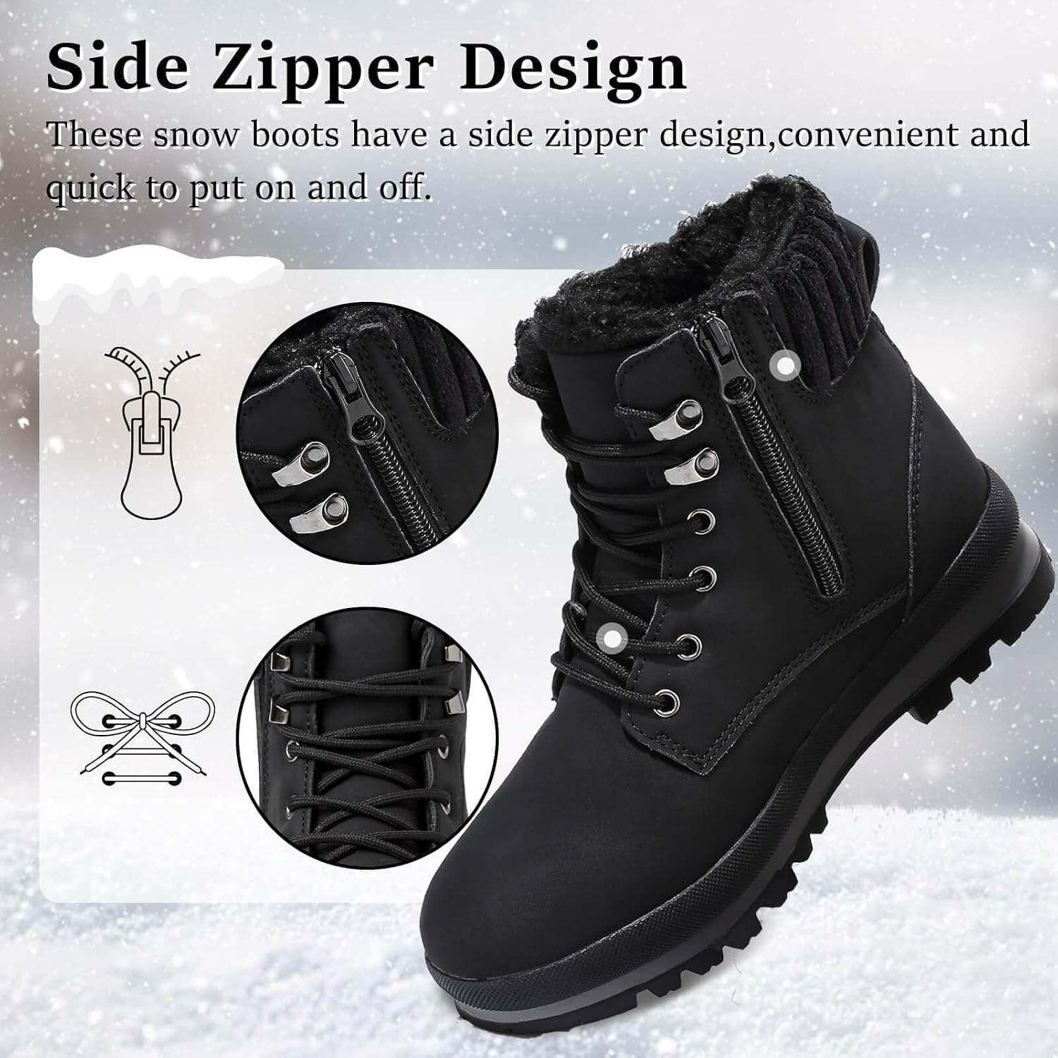 Detalle de Hanani Women's Winter Snow Boots Waterproof Lace-Up Mid Calf
