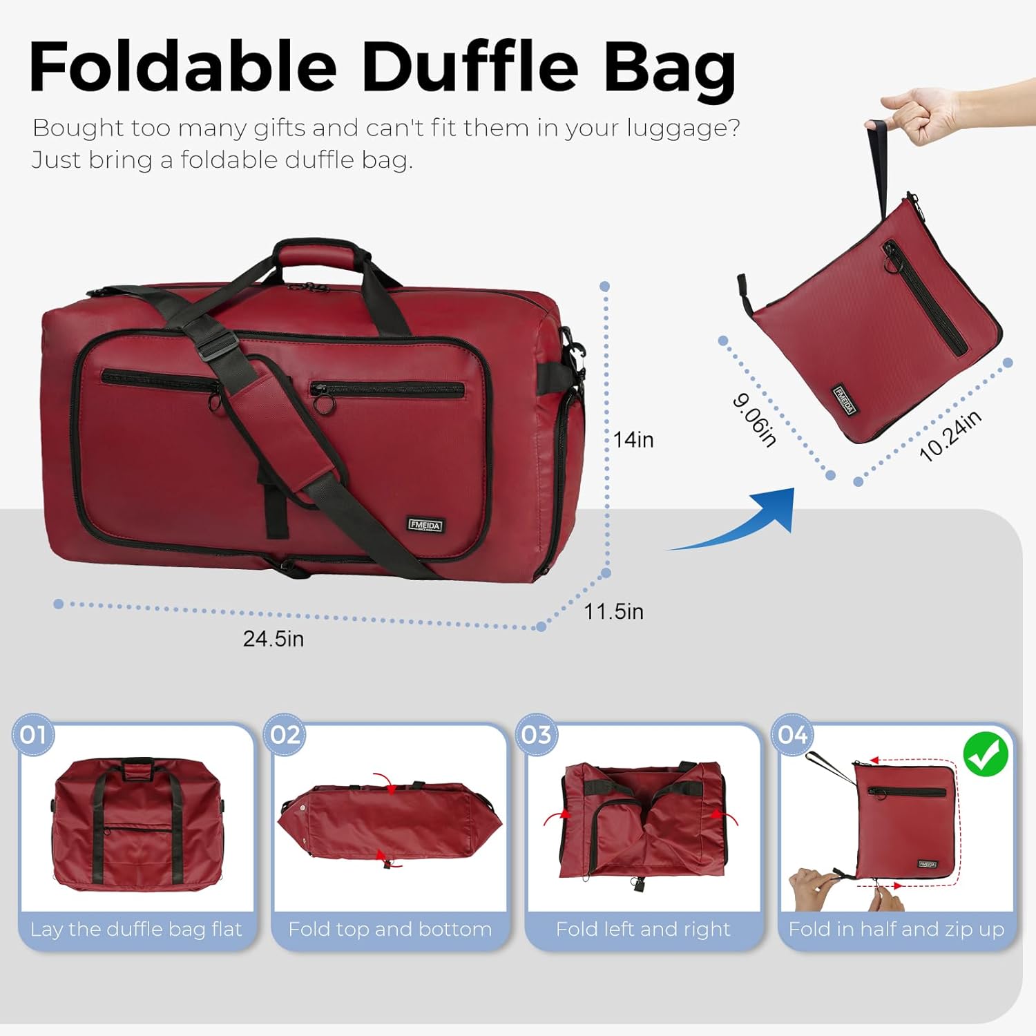 Detalle de Fmeida 65L foldable travel duffle bag