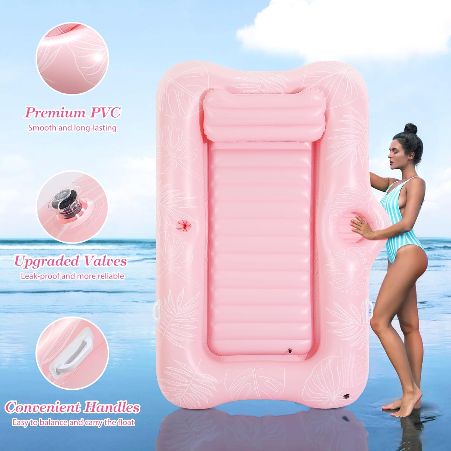Detalle de MoKo Pool Floats Adult: Large Floating Bed with Ice Bar, Drink Holder & Tanning Chair