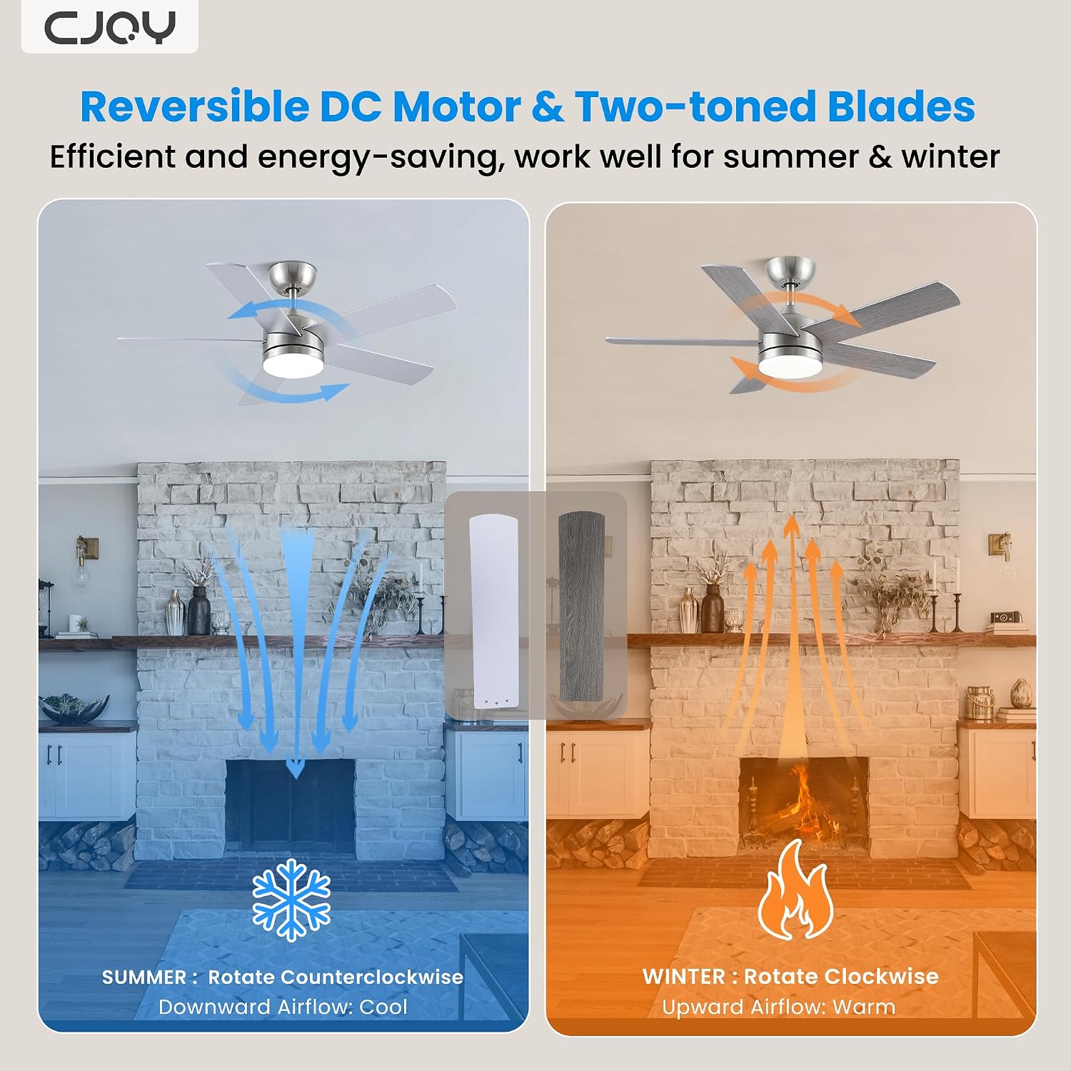 Thumbnail 1 de CJOY 42-inch Silver Ceiling Fan with Lights and Remote, 6 Speeds, DC Motor, 3CCT, Dimmable, Sleep & Timer