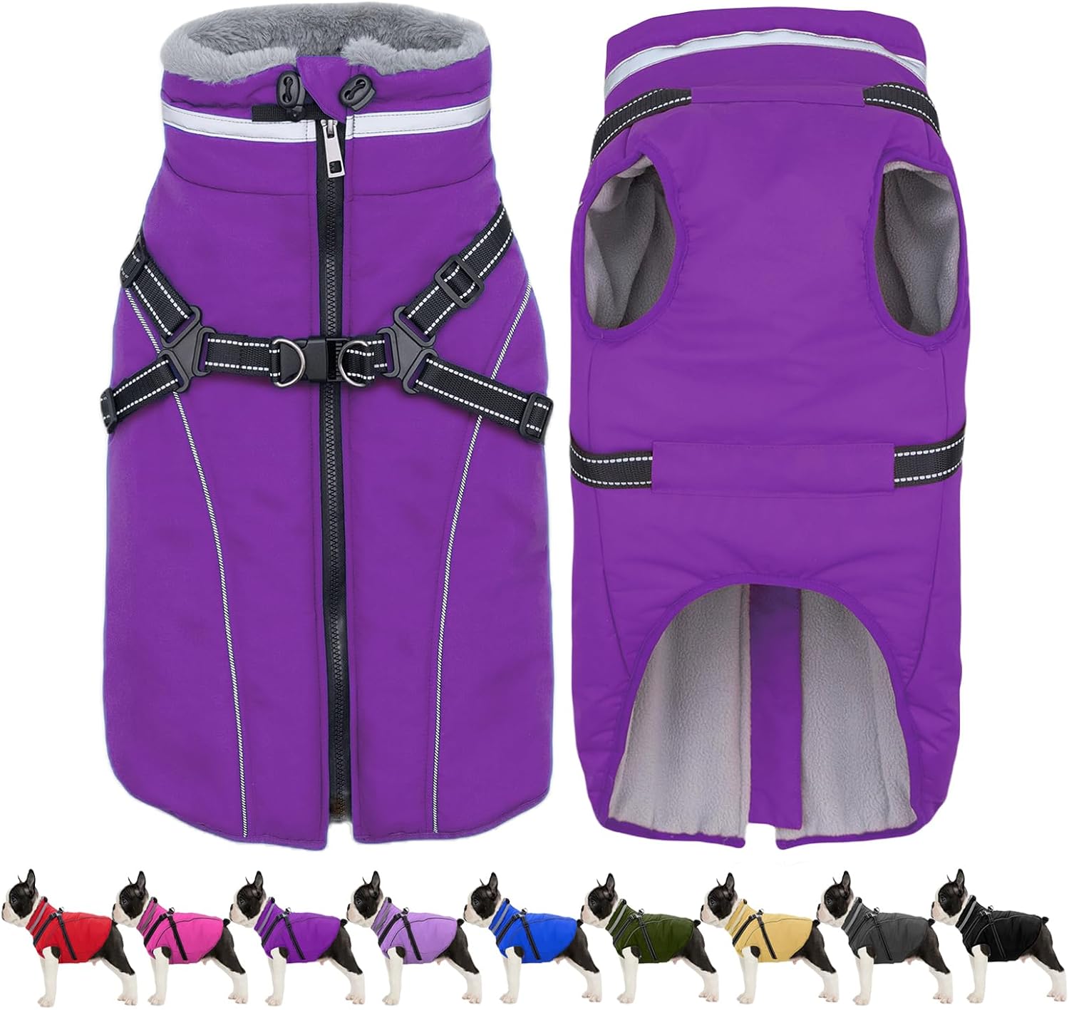Detalle de Fragralley TC2021 Dog Coat with Built-In Harness, Waterproof Fleece Lining