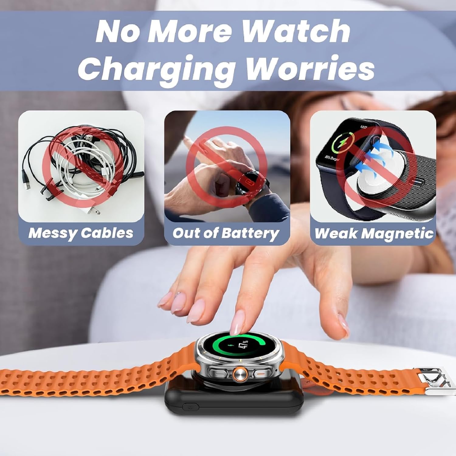 Detalle de ACEQINGSE Portable Charger for Samsung Galaxy Watch 8 (1800mAh) Magnetic Wireless Power Bank