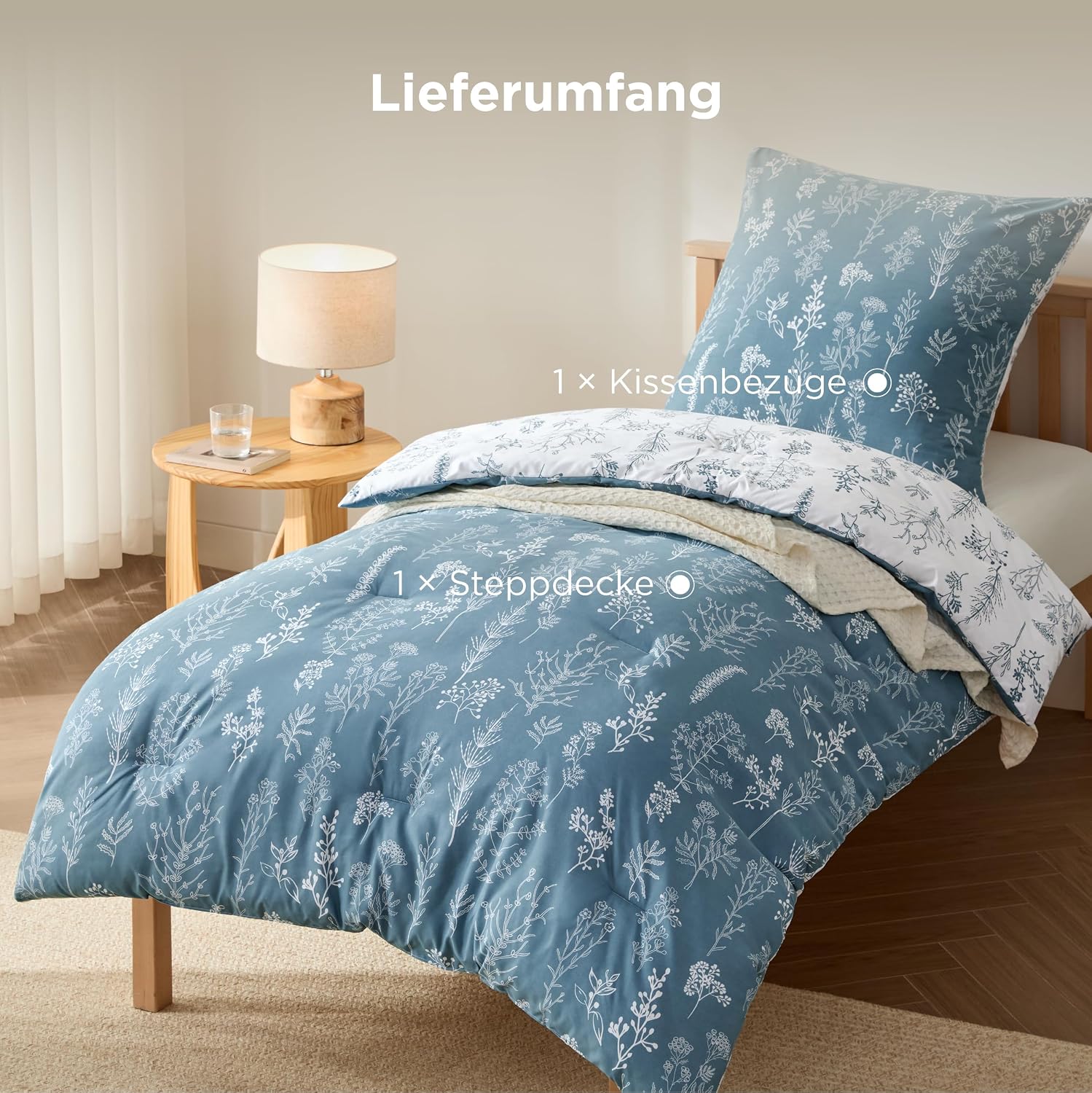 Thumbnail 6 de Bedsure Bettdecke 135x200 mit Kissenbezug 80x80 – 2-teiliges Set für Allergiker, Taubenblau, 4 Jahreszeiten