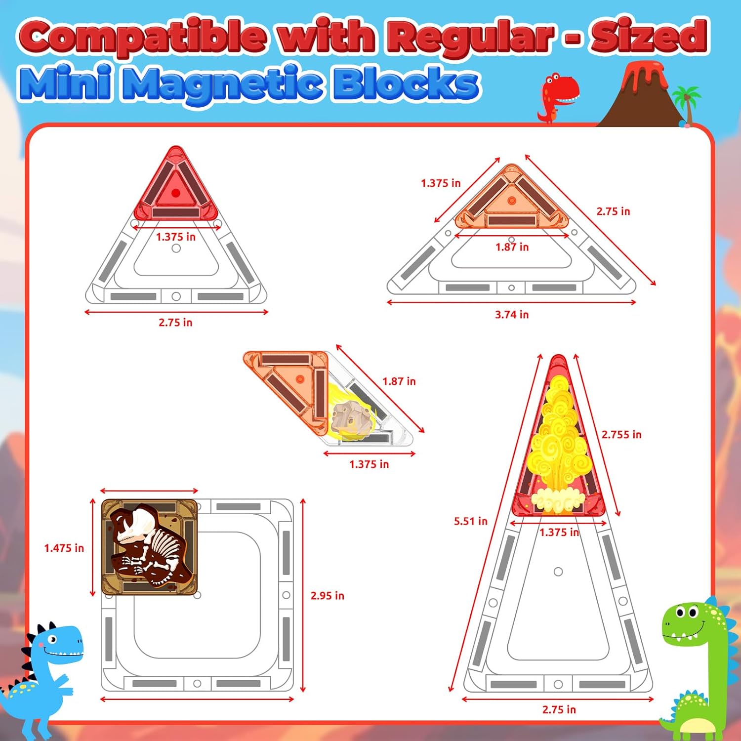 Detalle de 36PCS Mini Magnetic Tiles Dinosaur Travel Set