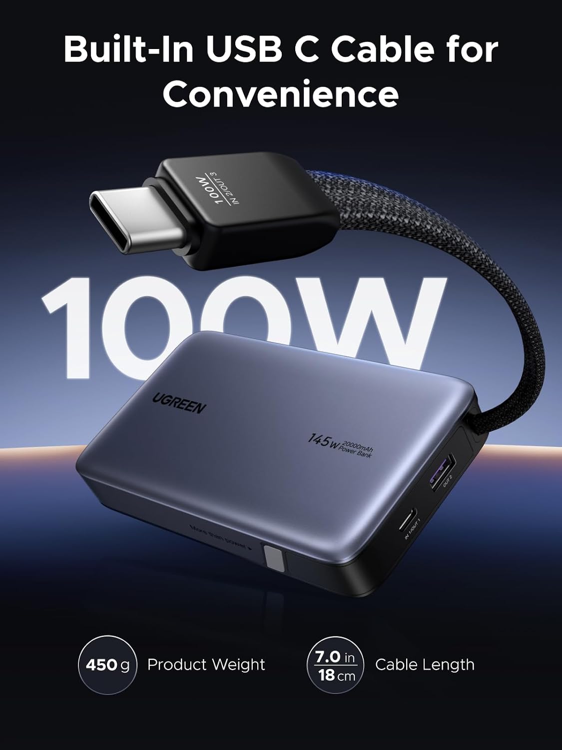 Detalle 2 de UGREEN Nexode power bank, 20000mAh fast charge
