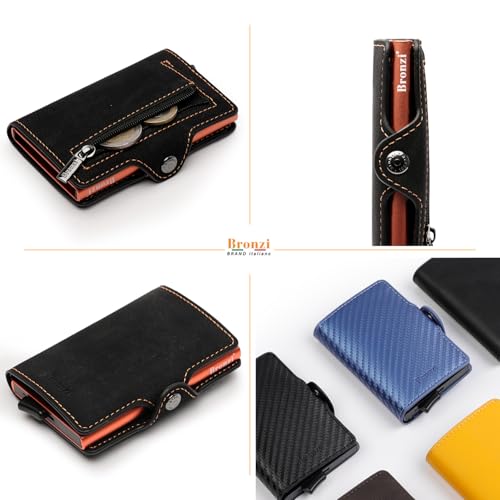 Detalle de Bronzi Portafoglio Uomo Slim Piccolo con protezione RFID – Porta Carte e Portamonete in similpelle, confezione regalo arancione