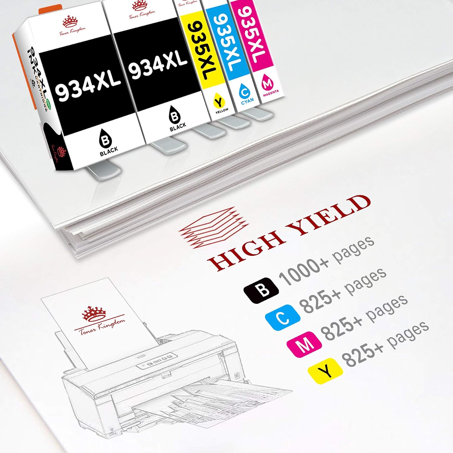 Detalle de Toner Kingdom 934XL 935XL: Cartucce d'inchiostro compatibili HP OfficeJet Pro 6230/6830/6820 (4 pezzi, Nero 934XL + Ciano/Magenta/Giallo 935XL)