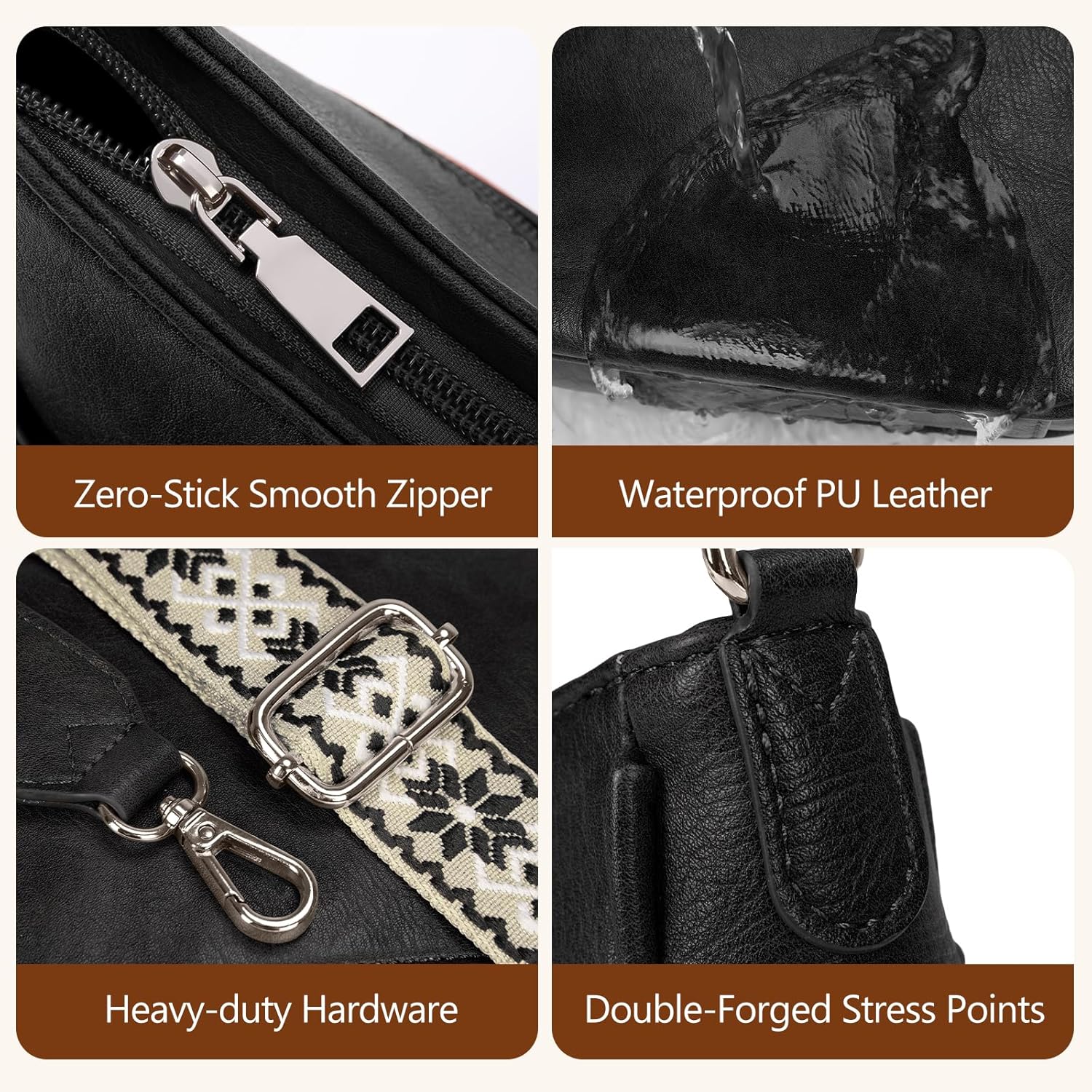 Thumbnail 4 de RAINSMORE Umhängetasche Damen mittelgroß (27×8×19 cm) mit breiten Schultergurten und 5 Fächern