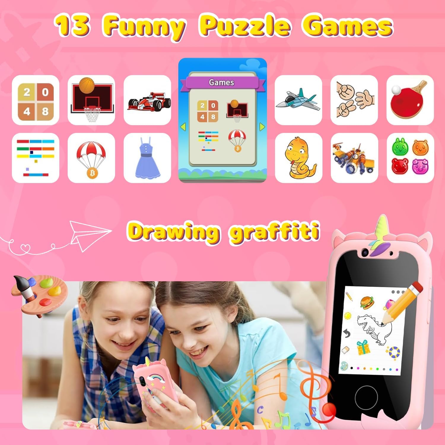 Detalle de Ashfly Kinder Handy – 2,4" Spielzeugkamera mit Dual-Kamera, Spielen und Musik