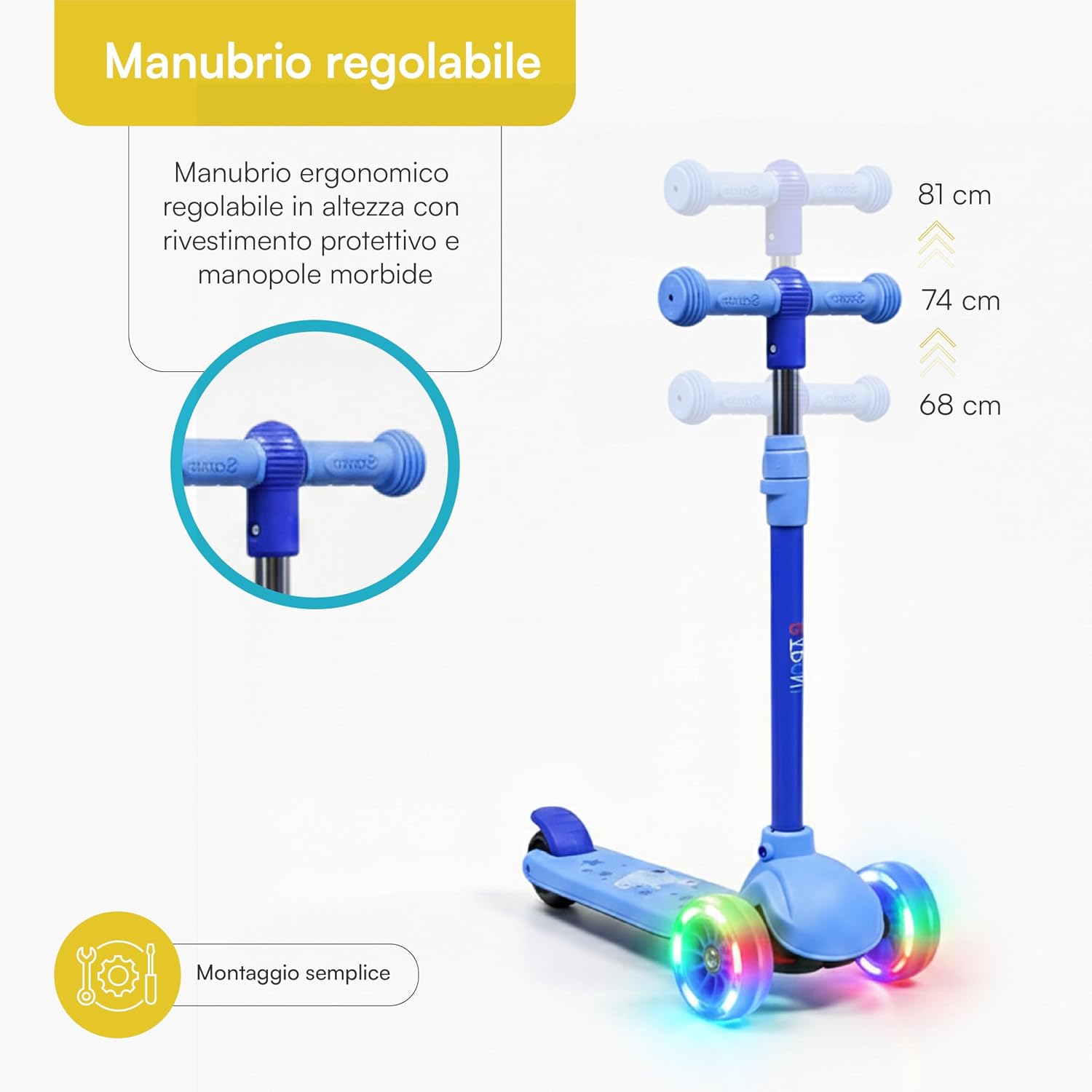 Thumbnail 3 de Baroni Toys Monopattino a 3 Ruote per Bambini dai 3 Anni – LED, Manubrio Regolabile in 3 Altezze