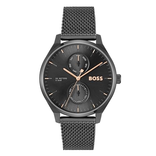Detalle de HB Montre Analogique Multifunction Tyler - Bracelet Milanais Noir, 43 mm, 5 ATM