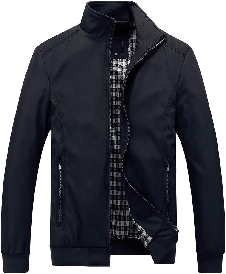 Detalle de YOUTHUP Herren Leichte Freizeit-Übergangsjacke im Bomberjacke-Stil mit Umlegekragen