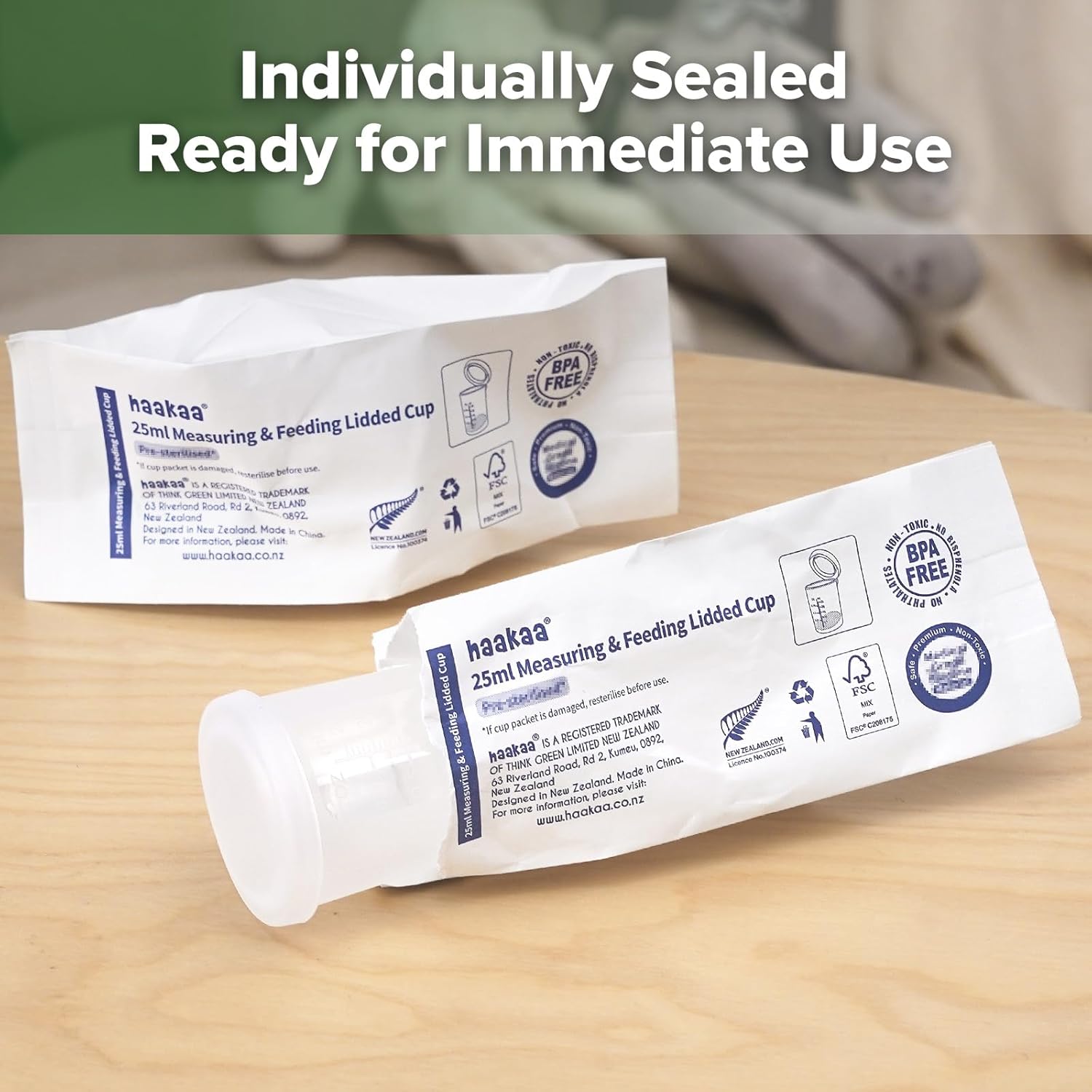 Thumbnail 5 de haakaa Lot de 2 gobelets doseurs et d’alimentation en silicone avec couvercle, pré-stérilisés, 25 ml