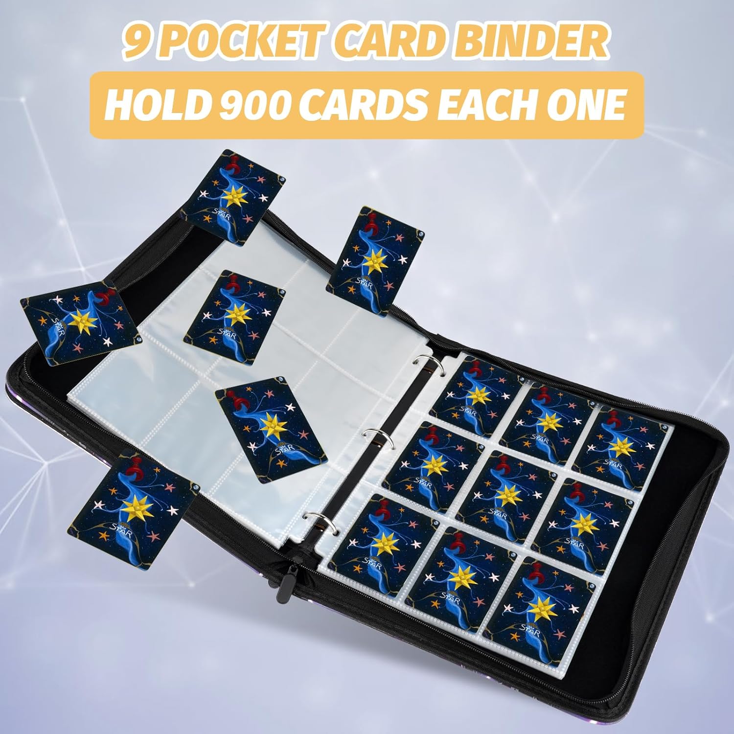 Thumbnail 2 de GERMUN 900-Pocket Trading Card Binder (Carbon Black) – 9-Pocket Sided Pages, Premium PU Leather