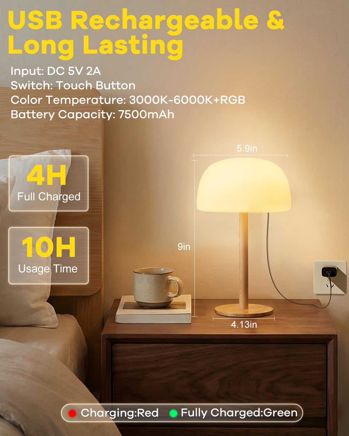 Thumbnail 6 de Waterproof Shower Lamp Cordless – 7500mAh Rechargeable Table Lamp for Bathrooms