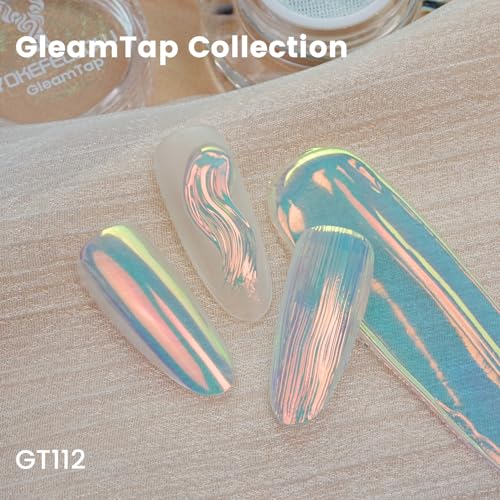 Detalle 2 de Yokefellow GleamTap Cushion Aurora Chrome Nail Powder – Mermaid Aurora Effect (GT112 Golden Hour / Purple Blue with Light Orange Sheen)