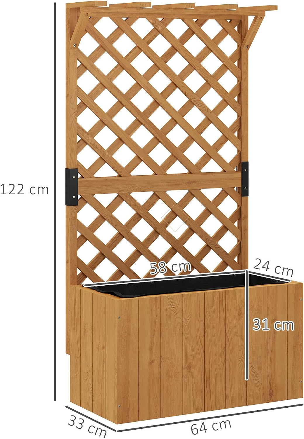 Thumbnail 6 de Outsunny 84H-254V00ND Wooden Planter with Trellis, Fir Wood, Drainage