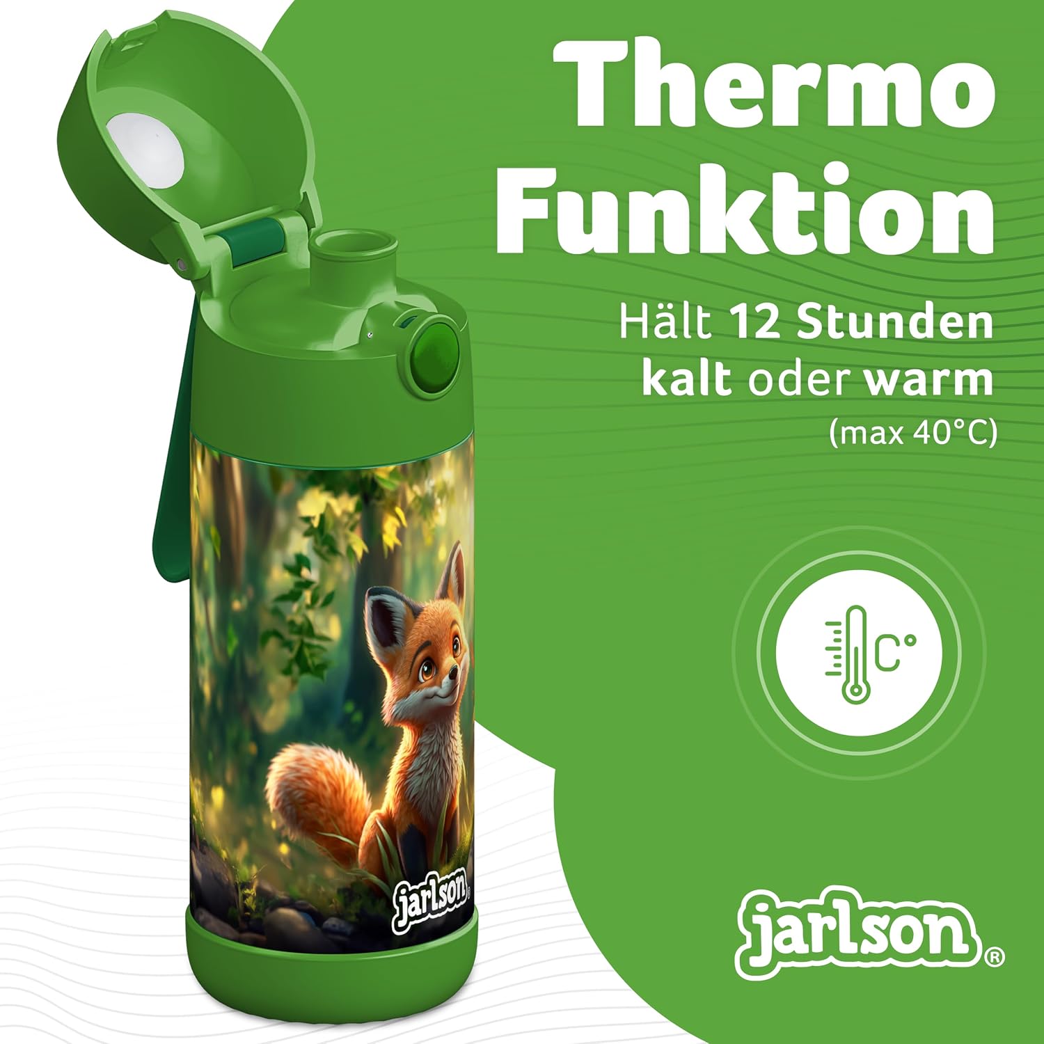 Thumbnail 2 de Jarlson Trinkflasche KindeR Edelstahl MALI 350 ml – auslaufsicher, spülmaschinengeeignet und kohlensäurebeständig