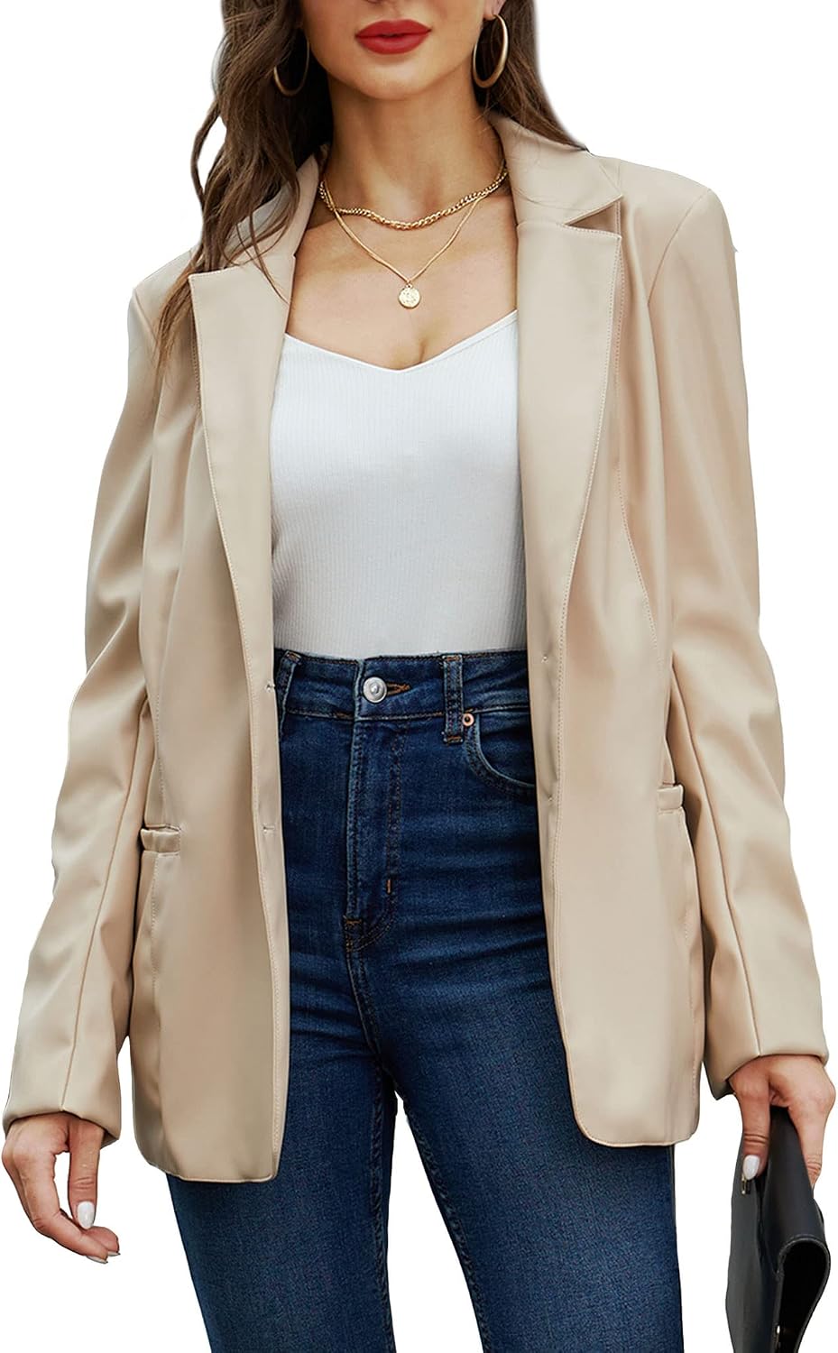 Thumbnail 6 de RISISSIDA Women's Blazer Jacket, Faux Leather