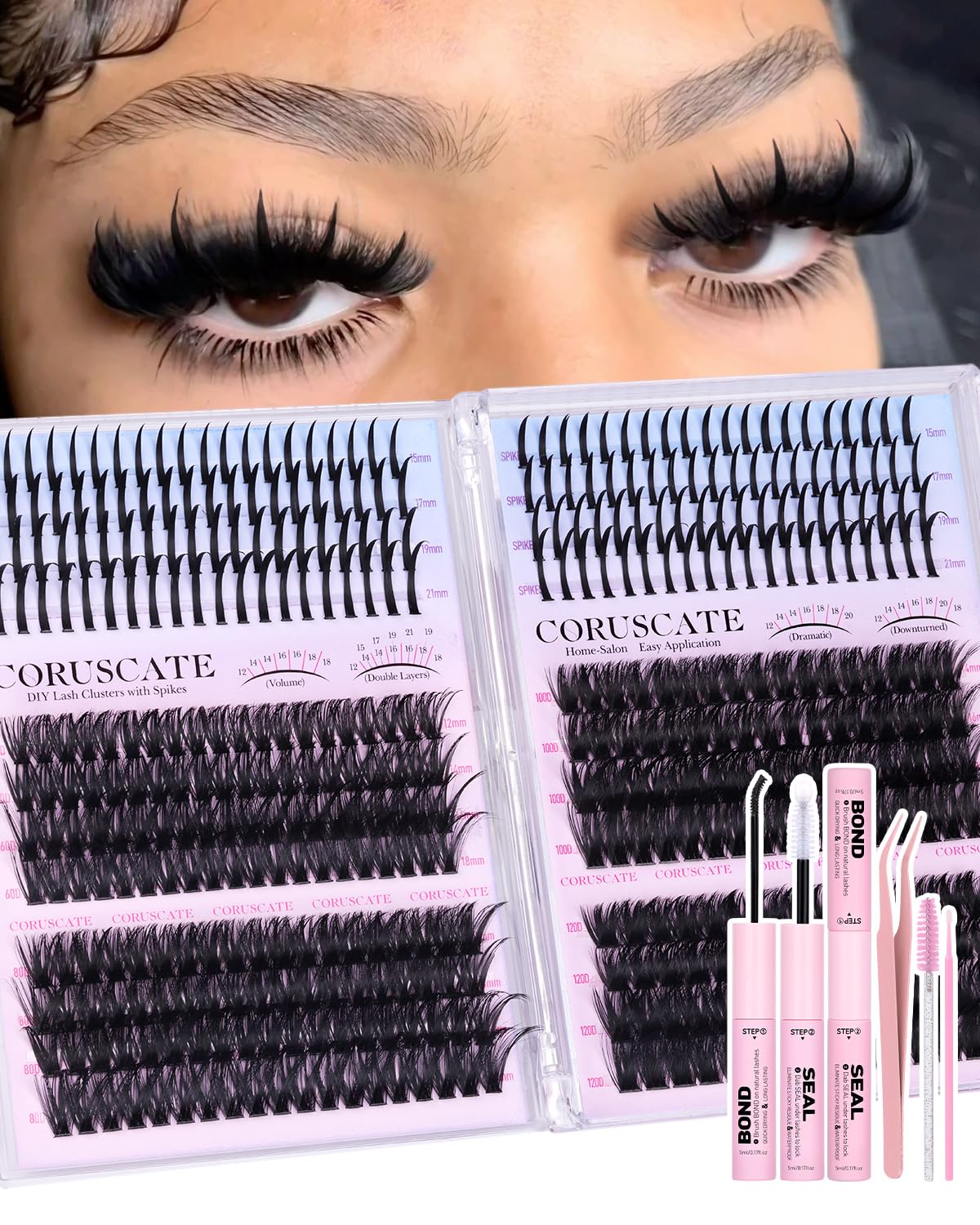Detalle de CORUSCATE Lash Clusters Kit 464pcs: Mega Spike and Wispy Lashes for at-Home Lash Extensions