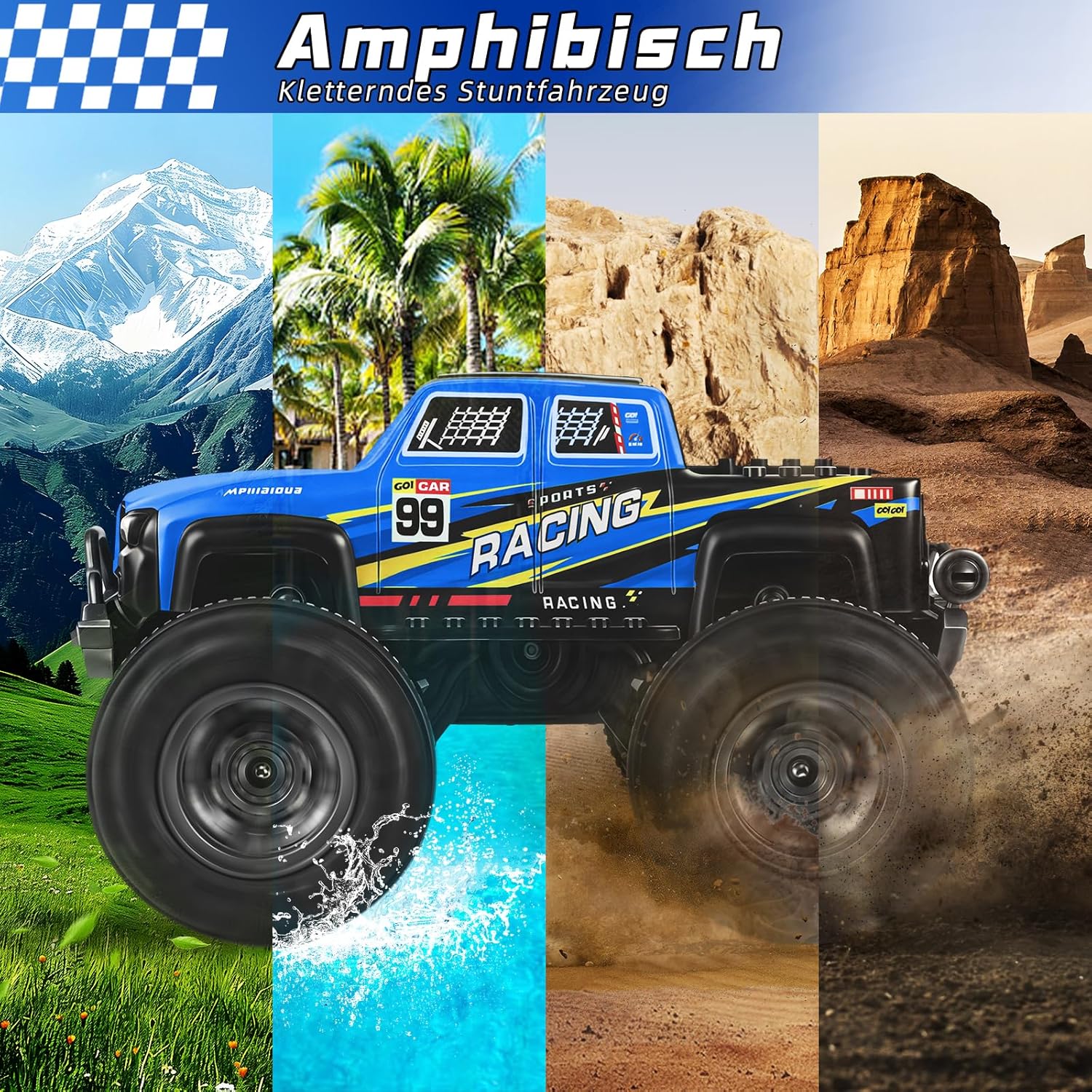 Thumbnail 6 de Charmofun Amphibisches Fernsteuerauto 1:16 – 4WD, wasserdicht, Gestensensor und LED-Beleuchtung
