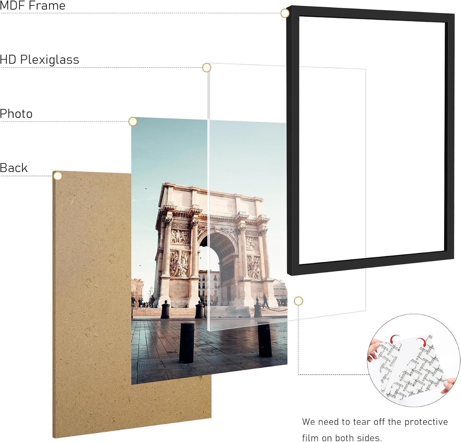 Detalle 2 de Picrit 24x32 Poster Frame (Black) — Engineered Wood Picture Frame for Horizontal or Vertical Wall Mounting