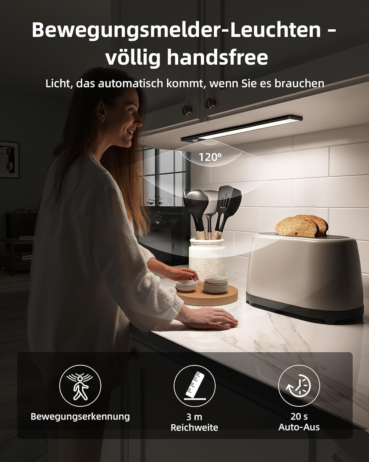 Thumbnail 6 de EZVALO Schrankbeleuchtung LED 25 cm (2 Stück) mit Bewegungsmelder, Akku und 3 Farbmodi