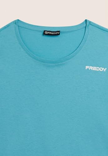 Detalle de FREDDY T-Shirt Cropped Manica Corta con Piccolo Logo Donna – Azzurro, Large