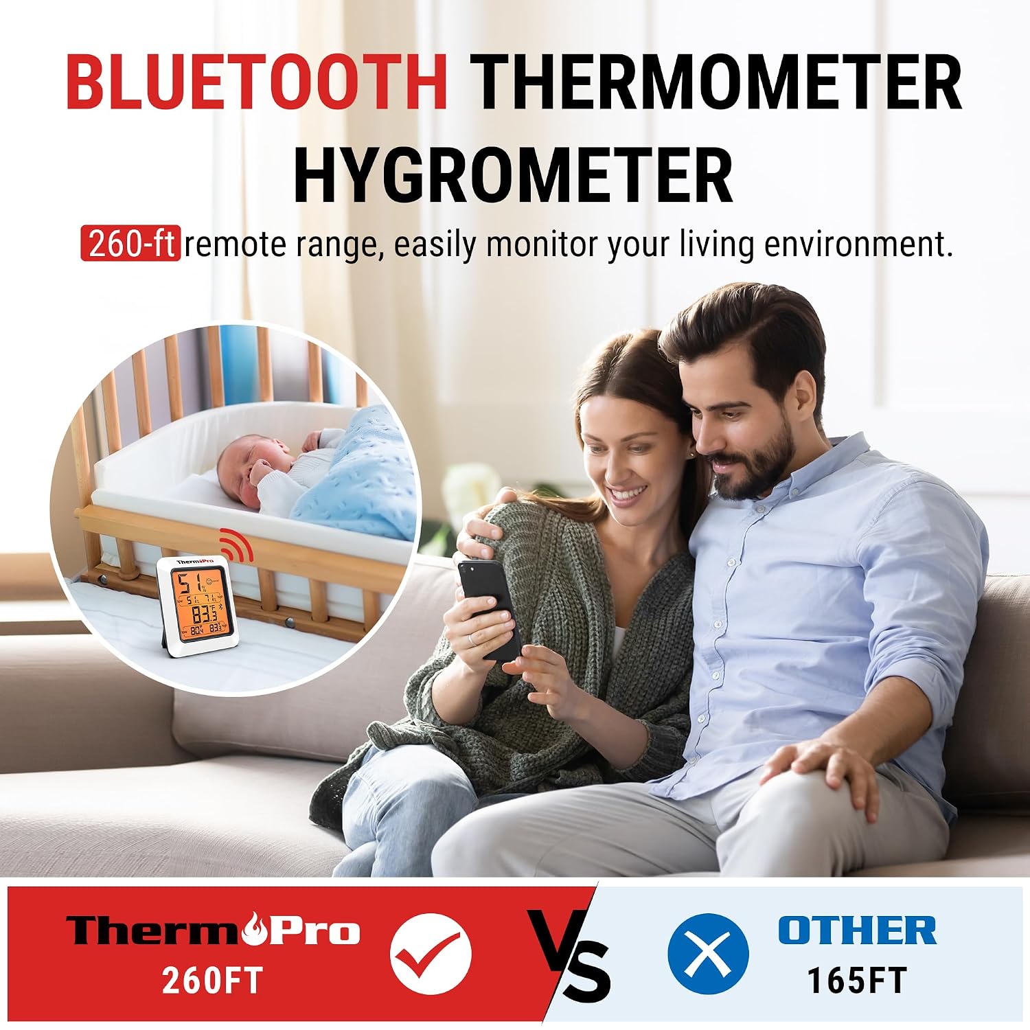 Detalle 2 de ThermoPro TP350 Bluetooth room thermometer with 2‑year log 🌡