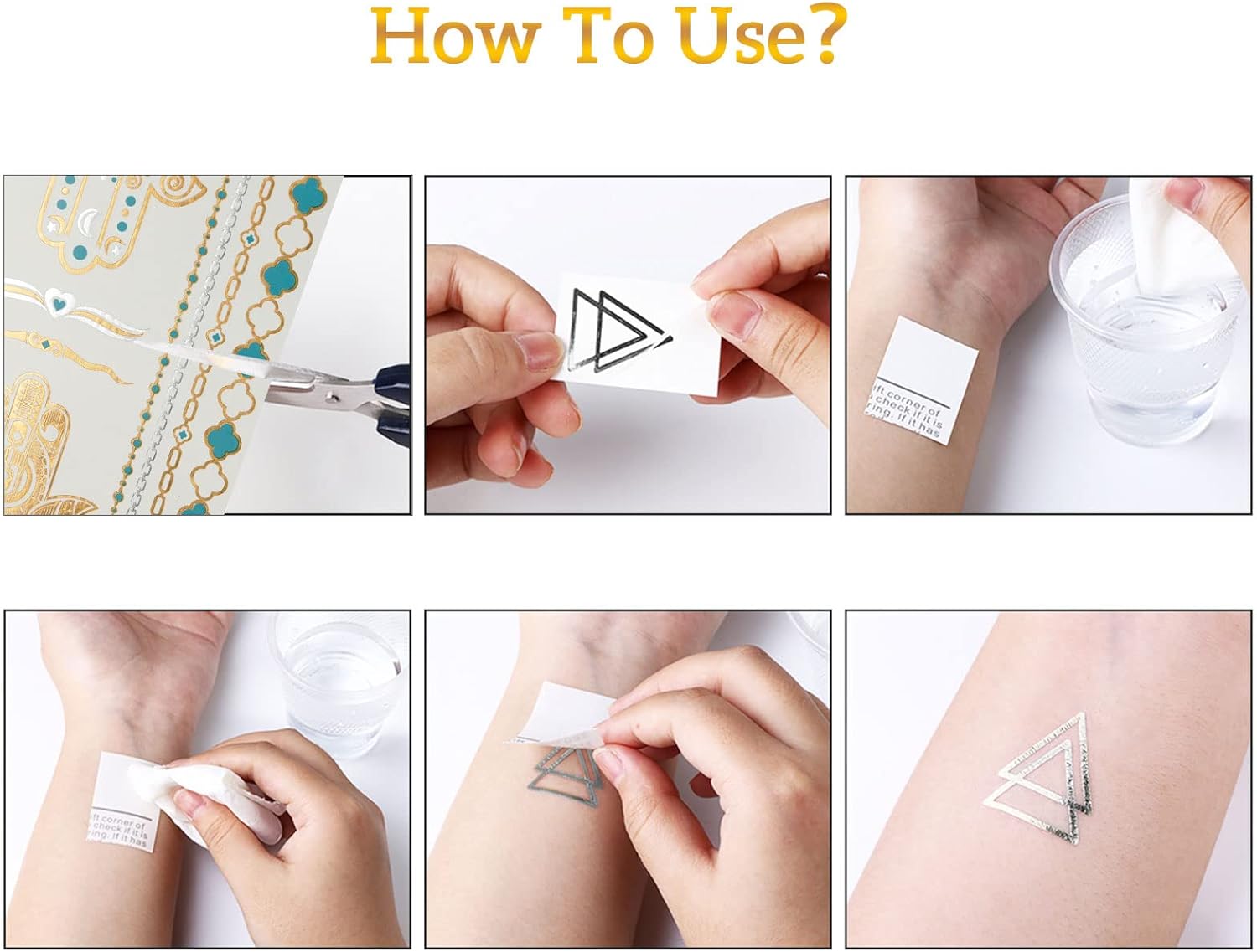 Thumbnail 5 de URAQT Tatouages temporaires mariage : 14 planches de tatouages éphémères métalliques