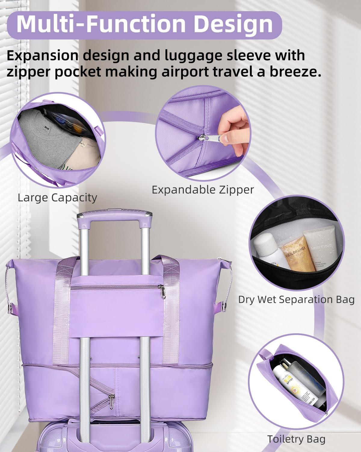 Thumbnail 6 de LARVENDER Carry-On Luggage 22x14x9 – 3-Piece Set in Glossy Lavender