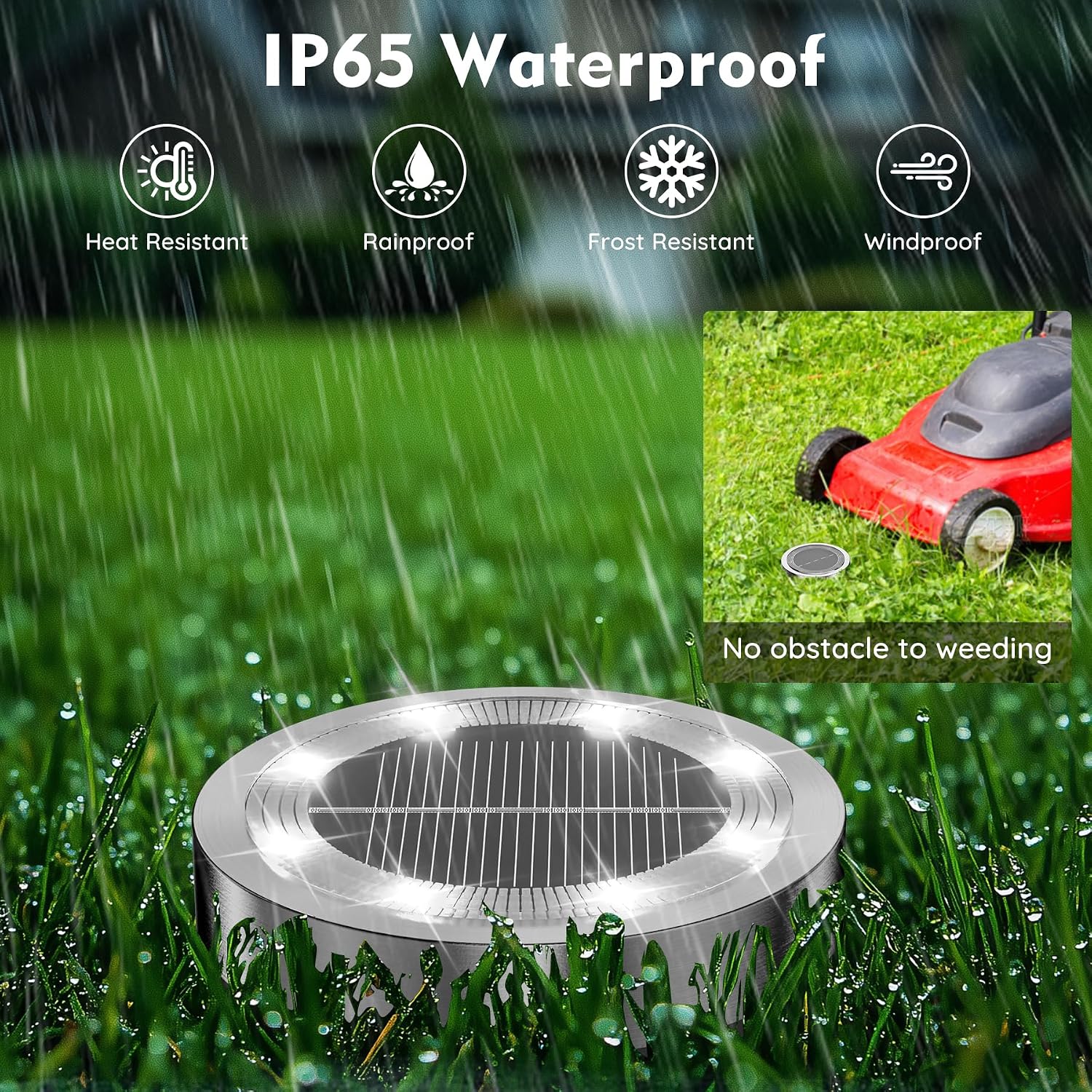 Detalle de Dankeled Solar Ground Lights for Outdoor Gardens (12 Pack) – 8 LEDs Each, IP65 Waterproof Pathway & Lawn Lighting