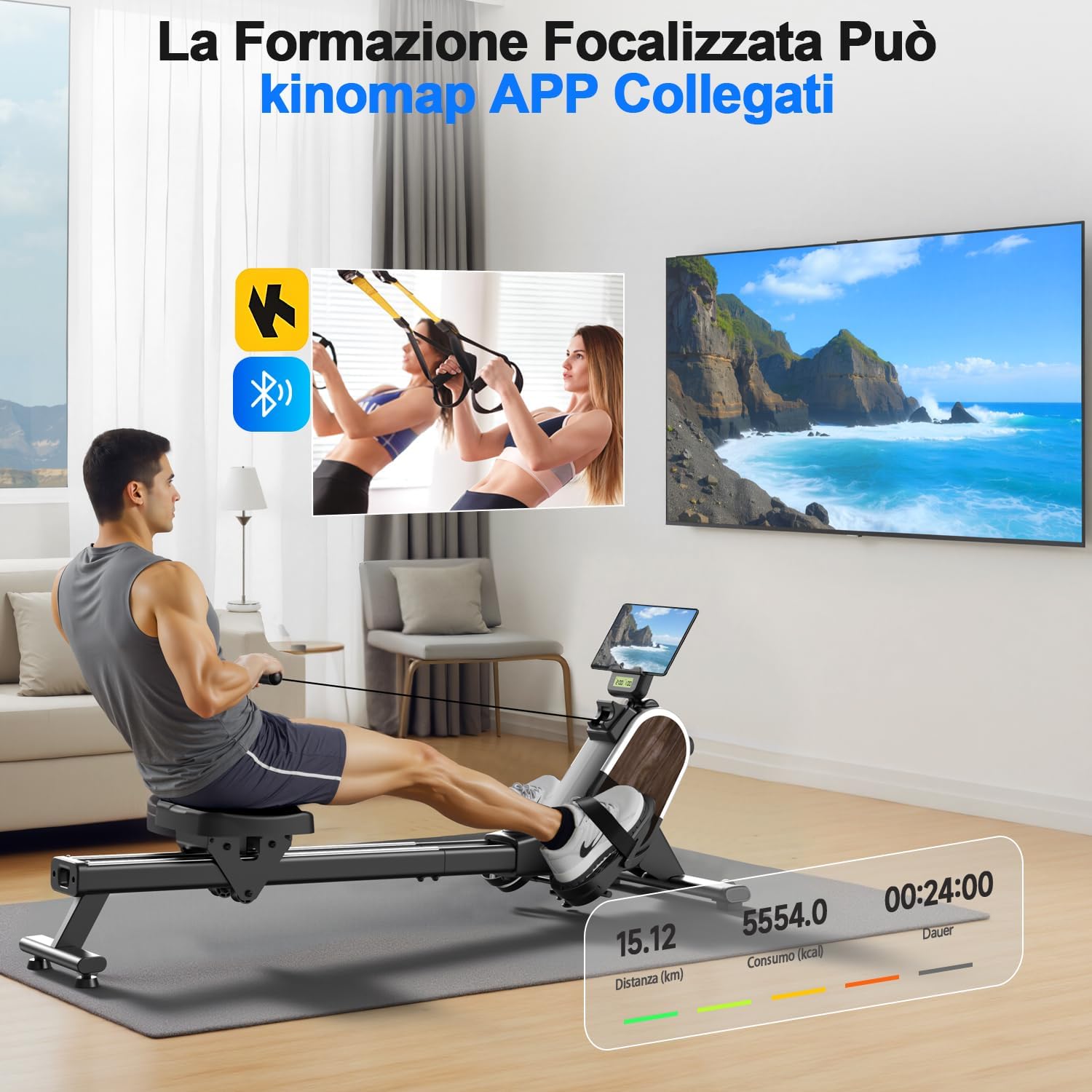 Thumbnail 2 de CHAOKE Vogatore magnetico per casa con 16 livelli di resistenza, guida doppia e app (monitor Bluetooth, portata 160 kg)