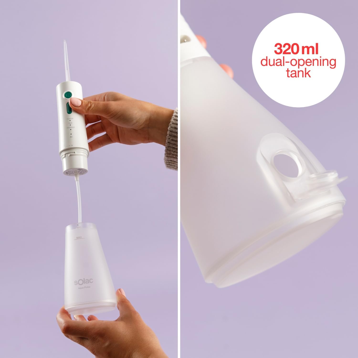 Detalle de Solac Aqua Pulse ID7841 tandsproeier, 320 ml, 3 modi en IPX7