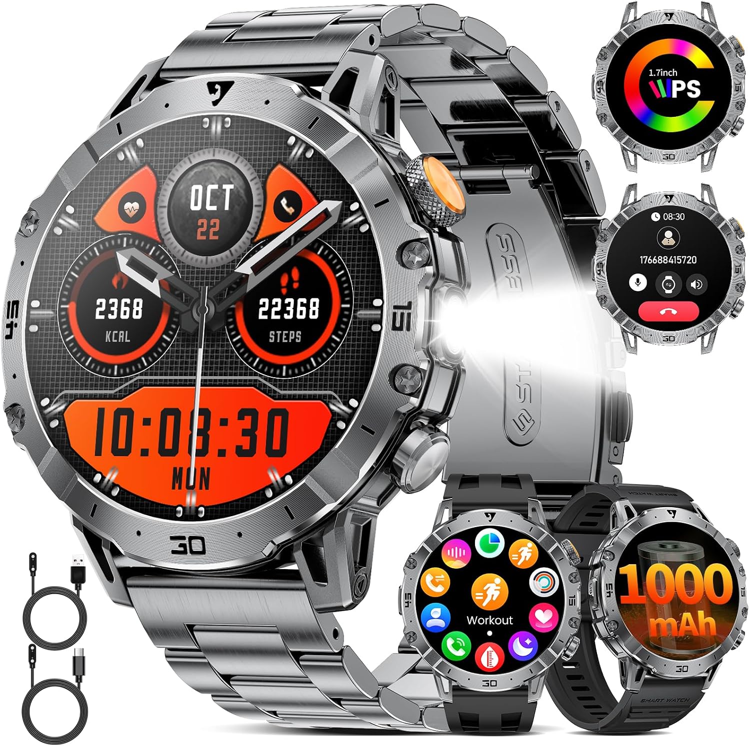 SUNKTA Smart Watch Men with 1000 mAh Battery and 1.7" Display