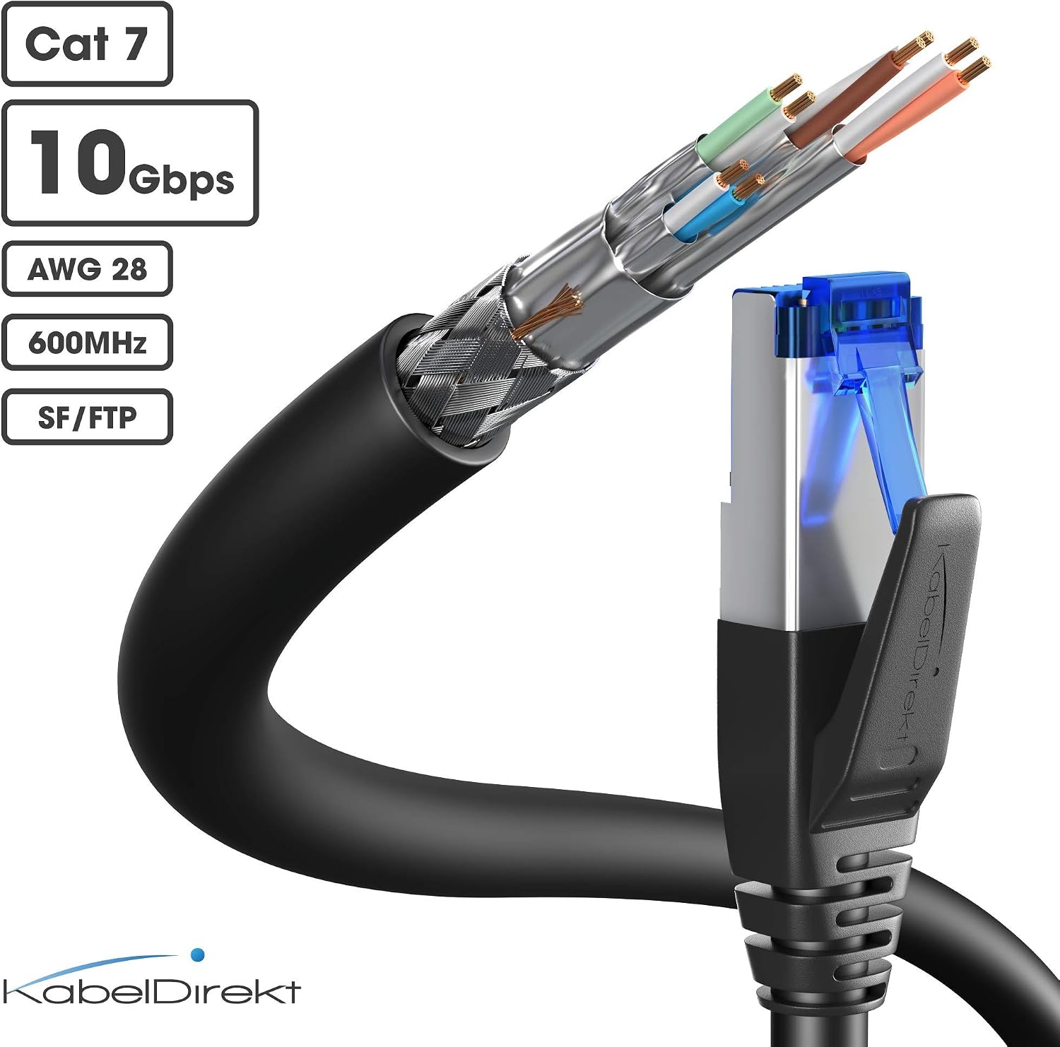Thumbnail 1 de KabelDirekt Cat 7 Ethernet Cables, 2 x 0.6m, 10Gbps, Triple Shielded