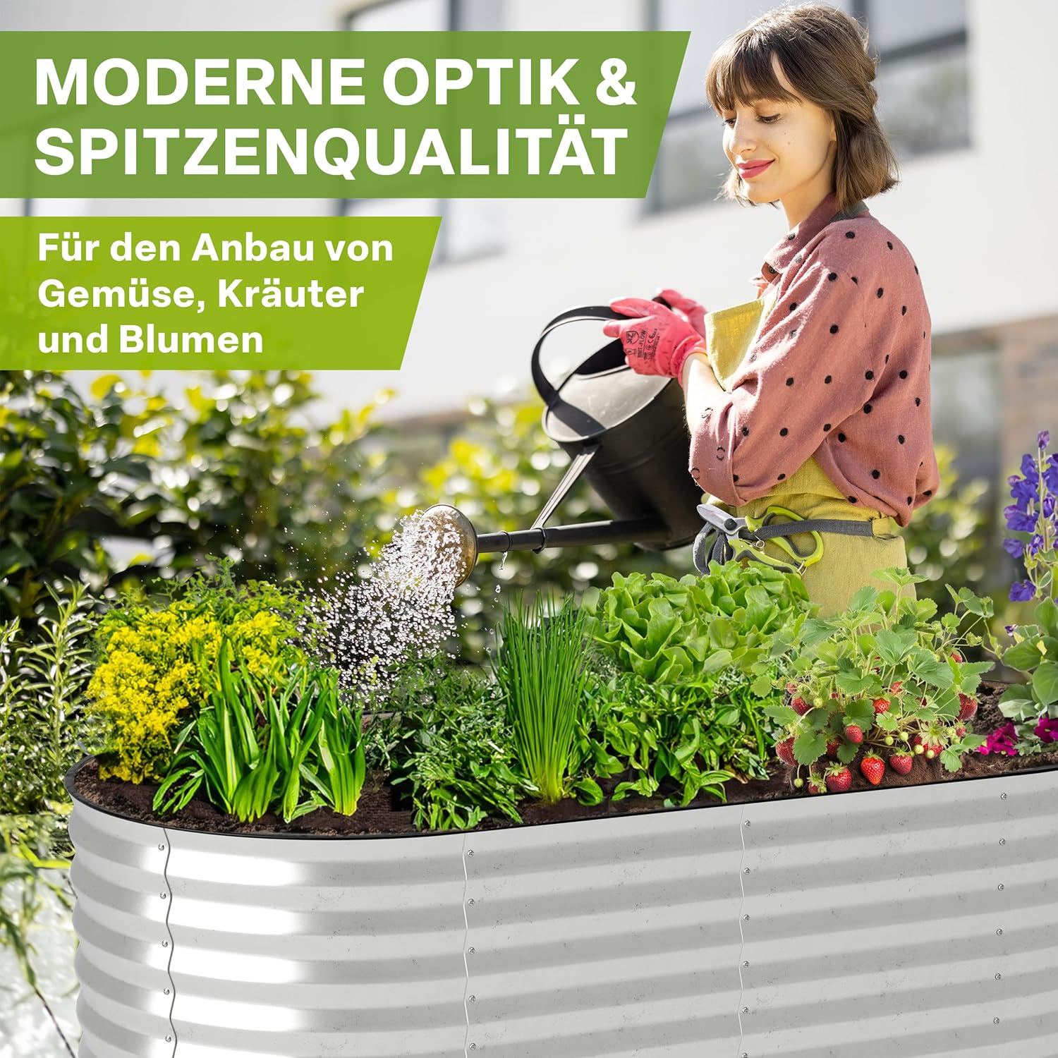 Detalle de TTL GARDEN Spirit M Metall-Hochbeet 160 x 80 x 80 cm (oval), verzinkter Stahl, silber