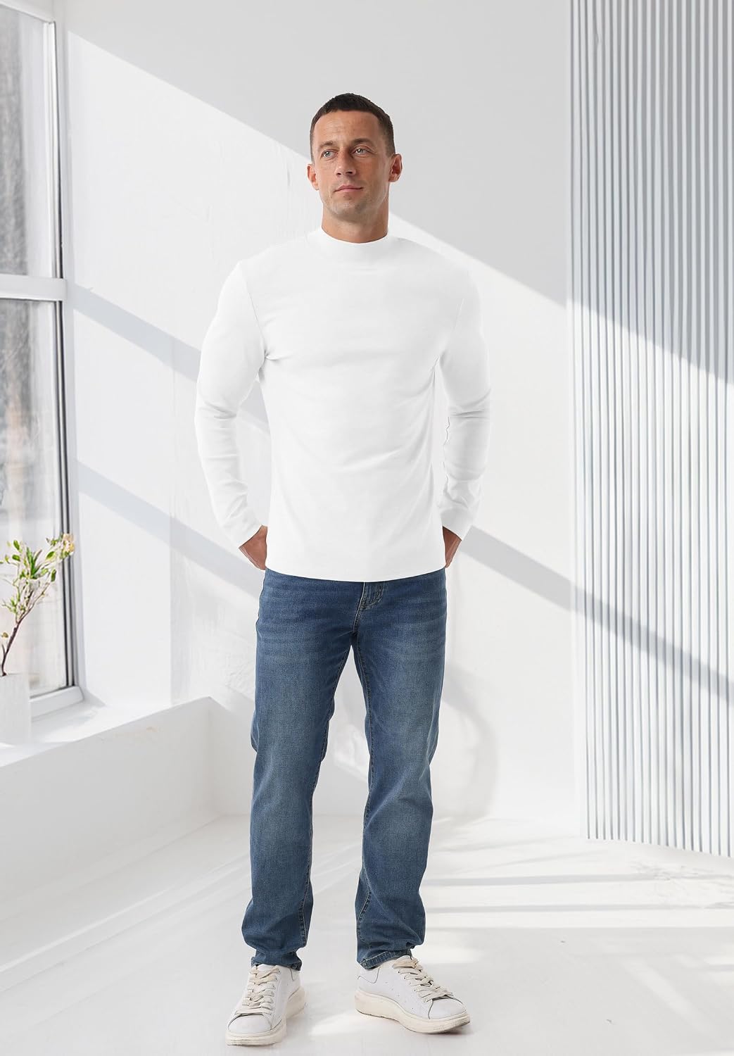 Detalle de Askdeer Mens Cotton Underwear Tops Men's Cotton Mock-Neck Thermal Shirt