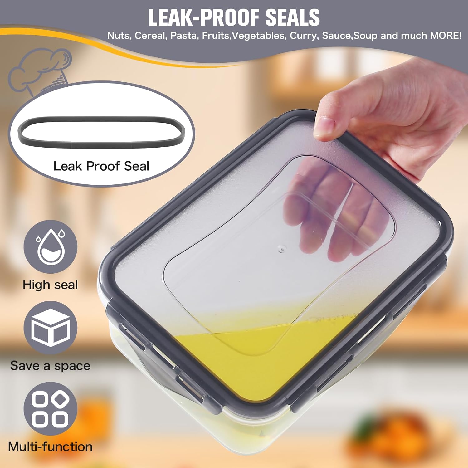 Detalle 2 de Rainberg 20-Piece Food Storage Containers Set: Airtight, Leak-Proof and Stackable
