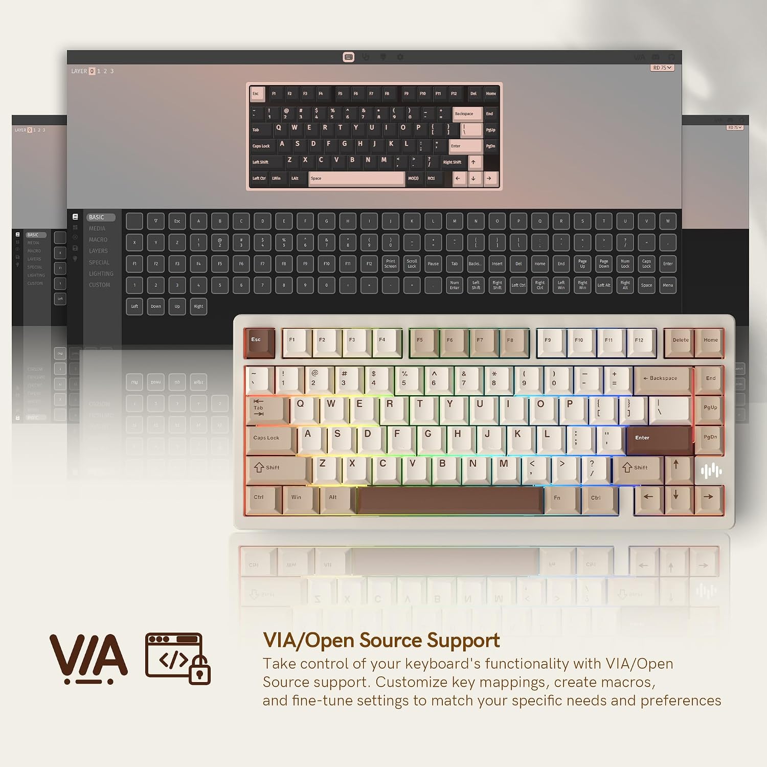 Detalle de Womier RD75Pro 75% Wireless Mechanical Keyboard with CNC Aluminum and QMK/VIA
