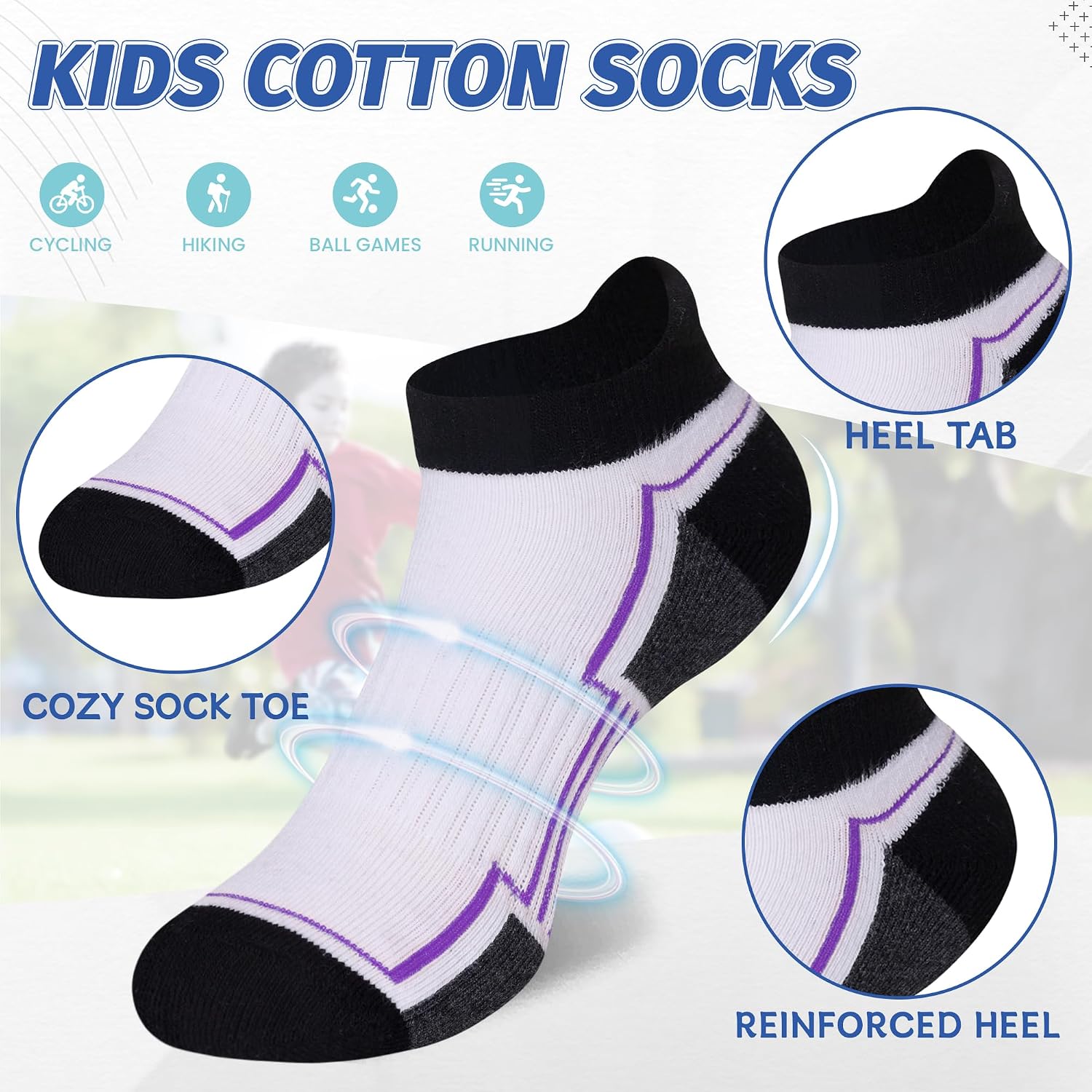 Thumbnail 5 de SEEYAN Kids Socks Boys Ankle Athletic Half Cushioned Low Cut Cotton Breathable Socks – 6 Pairs