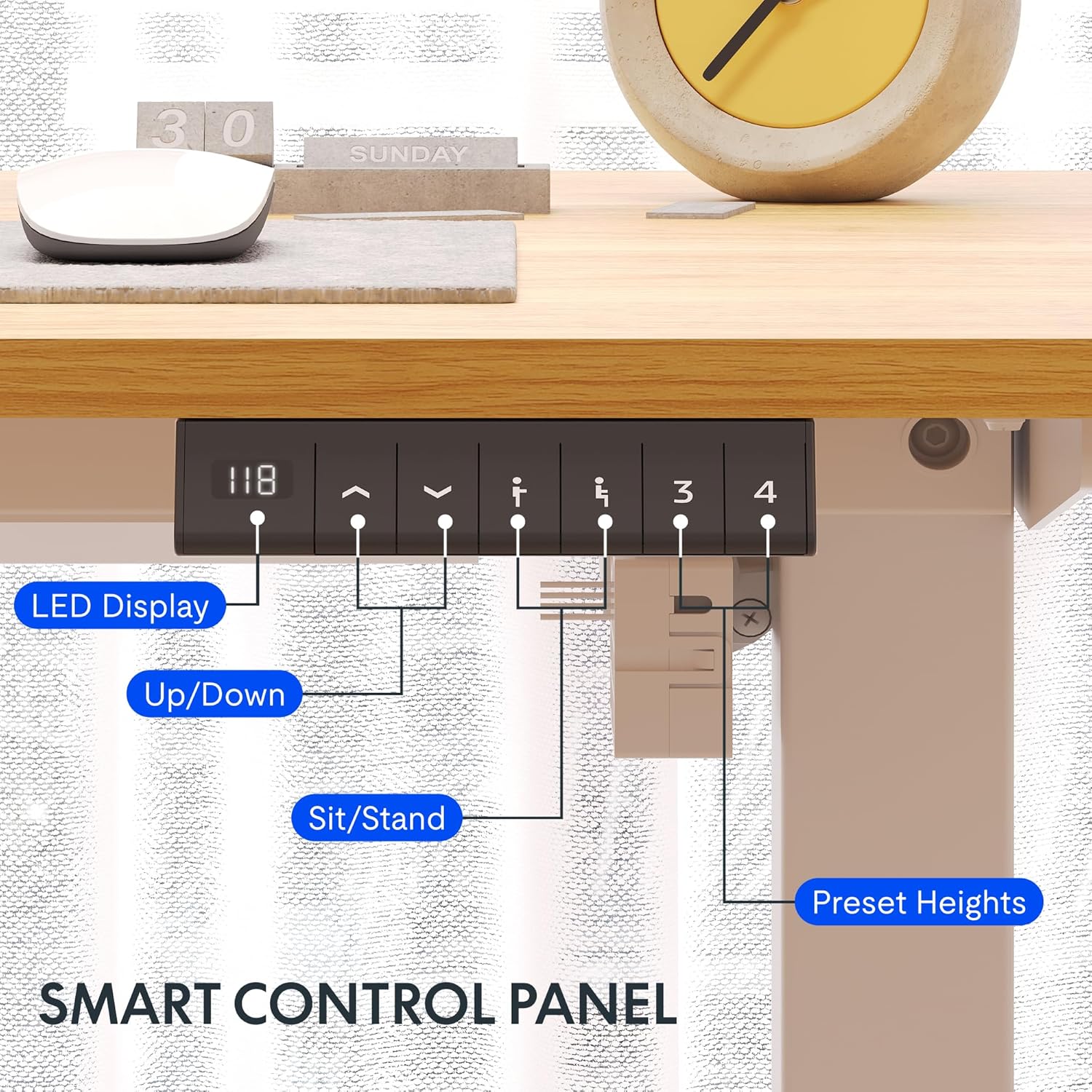 Detalle de FLEXISPOT Scrivania Regolabile in Altezza 140×60 cm: ergonomia, memoria e stile per ufficio o casa