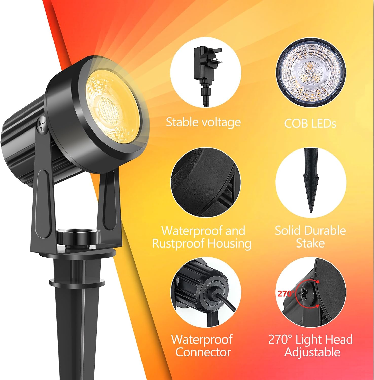 Detalle 2 de NATPOW Garden Lights mains powered 5V spotlights for lawn 🌳