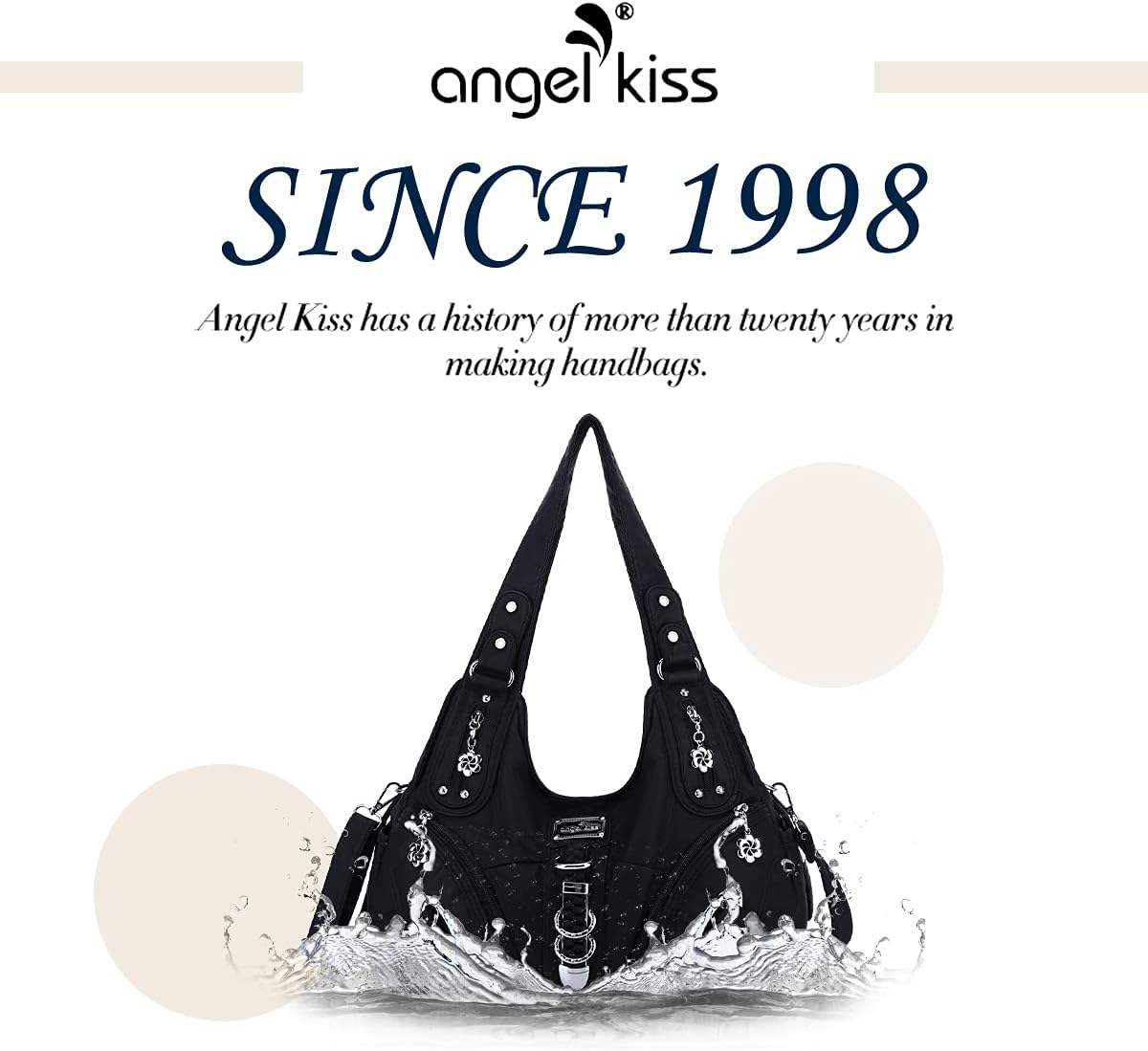 Detalle 2 de Angelkiss Large Hobo Satchel Handbag for Women (Washed PU Leather)
